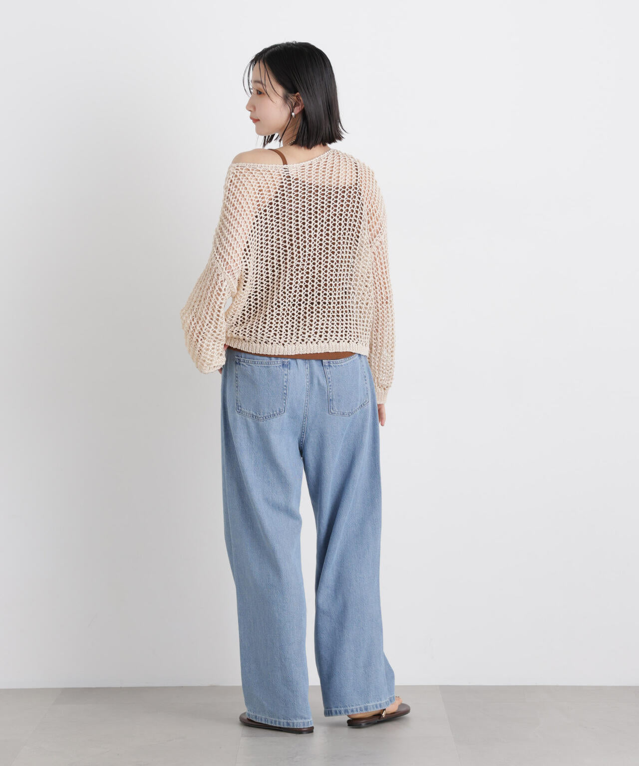 ワイドシルエットメッシュニットプルオーバー 6736122326