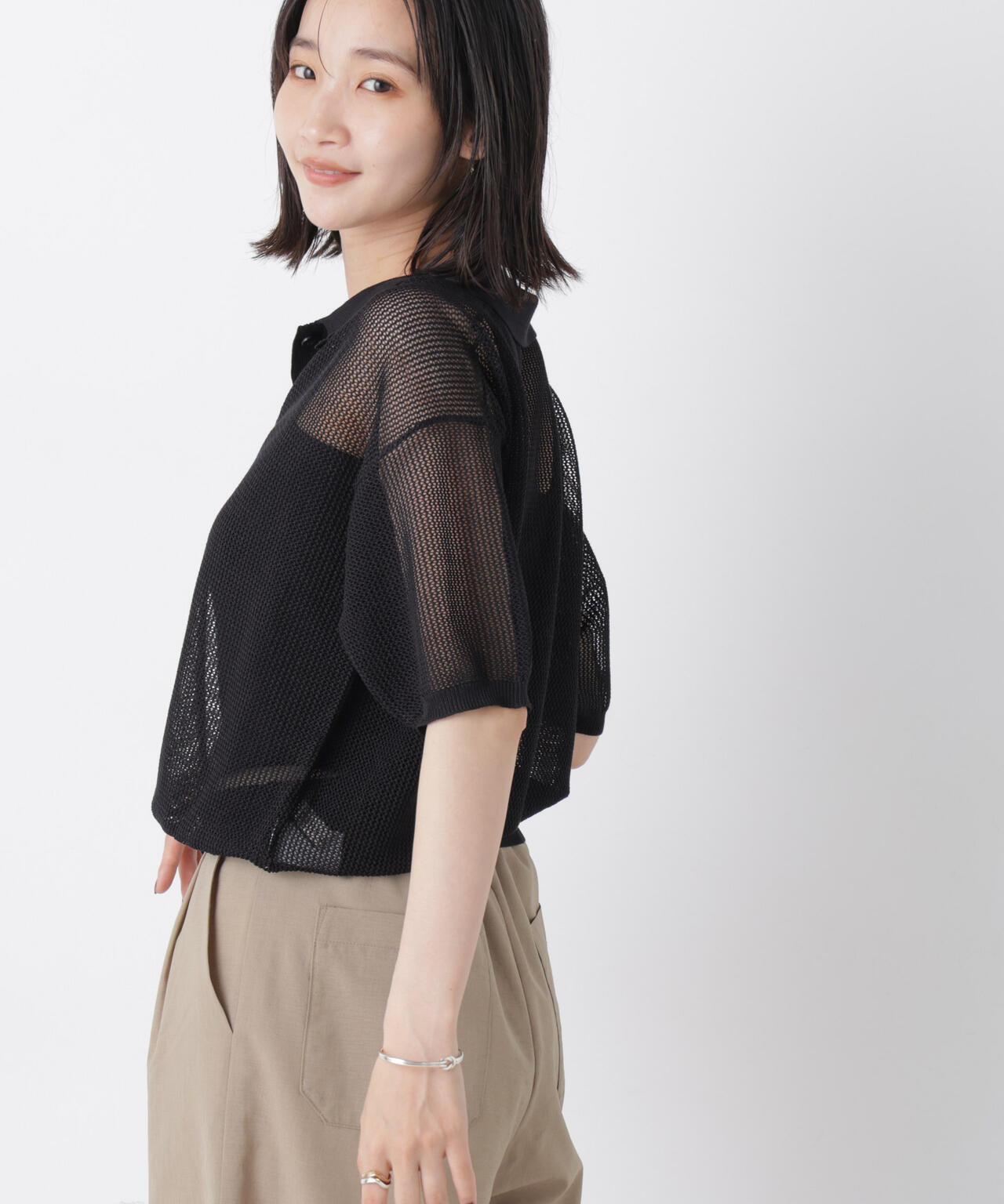 メッシュポロニットトップス 6736122335
