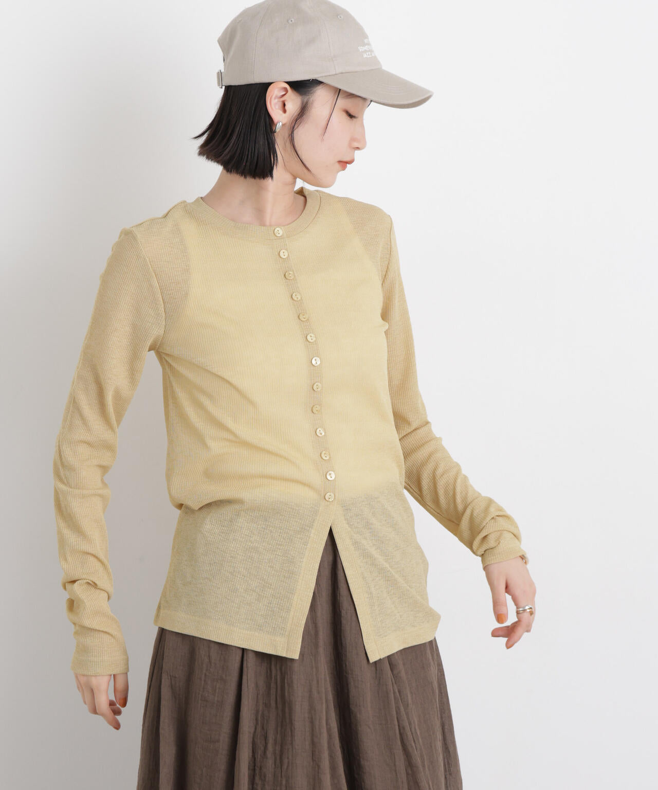 シアーリブカットソー多ボタンデザイントップス 6736123309