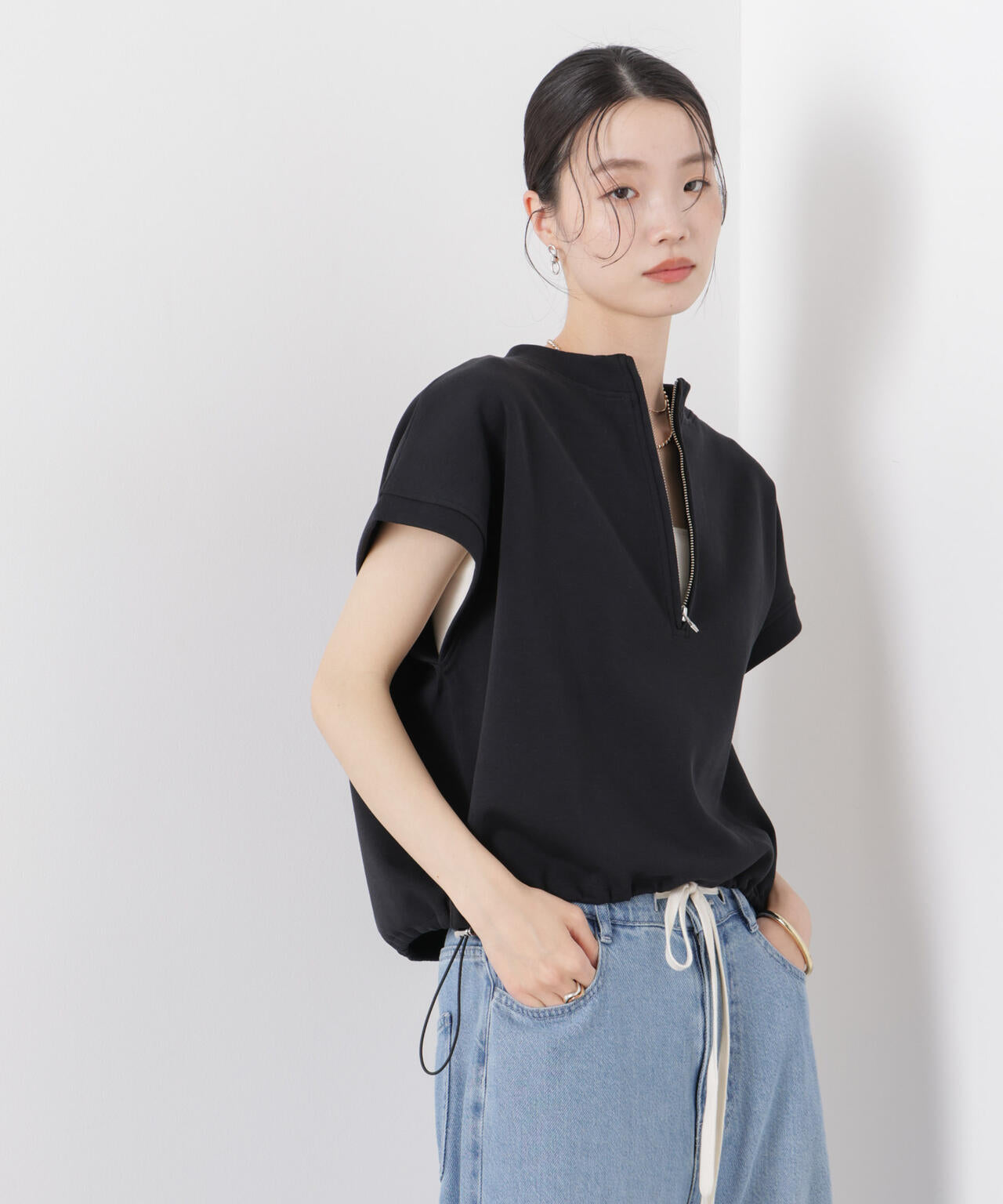 接触冷感ダンボールカットハーフジップトップス(セットアップ可) 6736124314