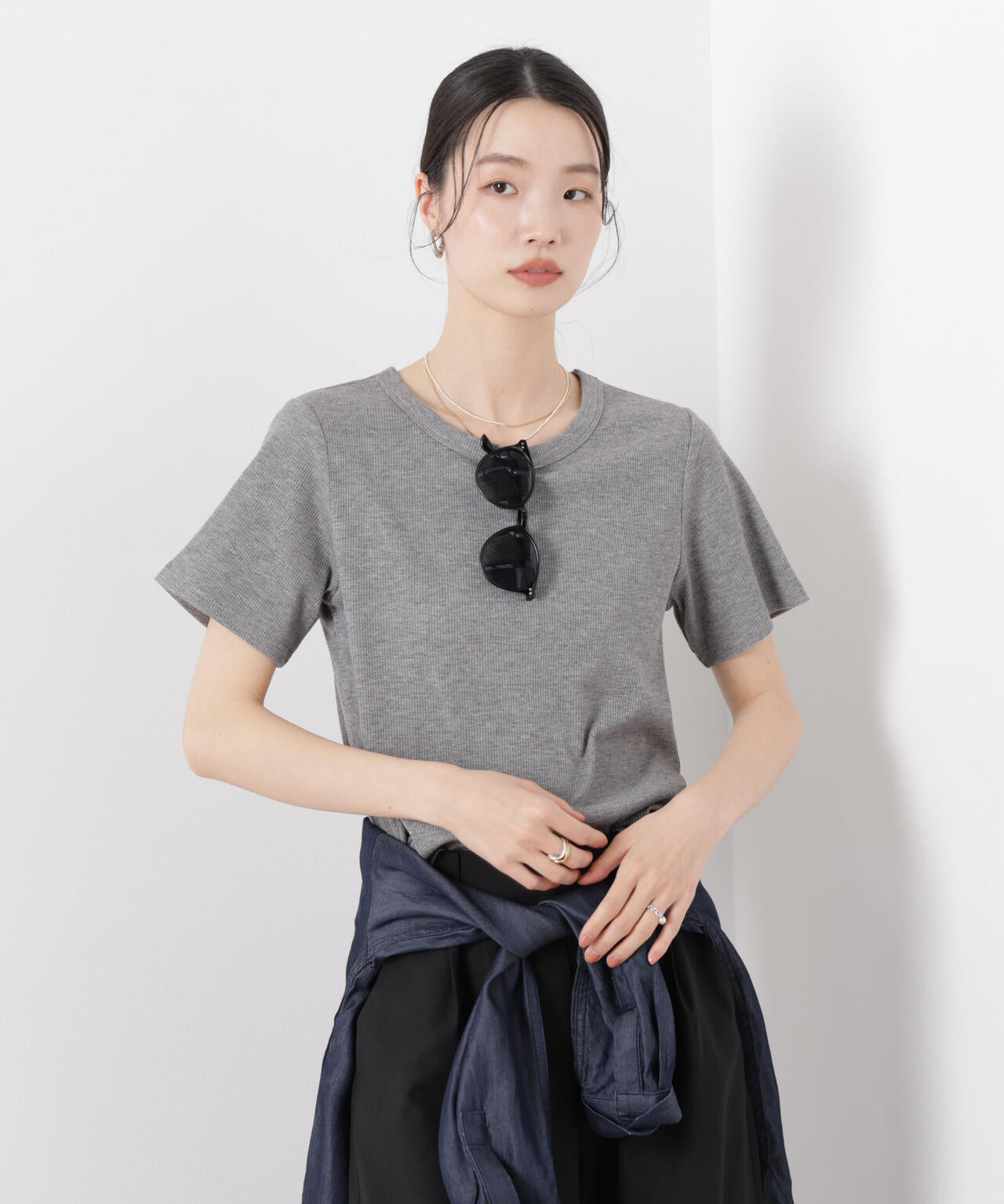 ラメリブカットクルーネックTシャツ 6736124316