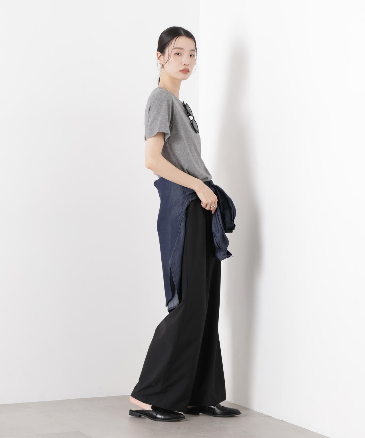 ラメリブカットクルーネックTシャツ 6736124316