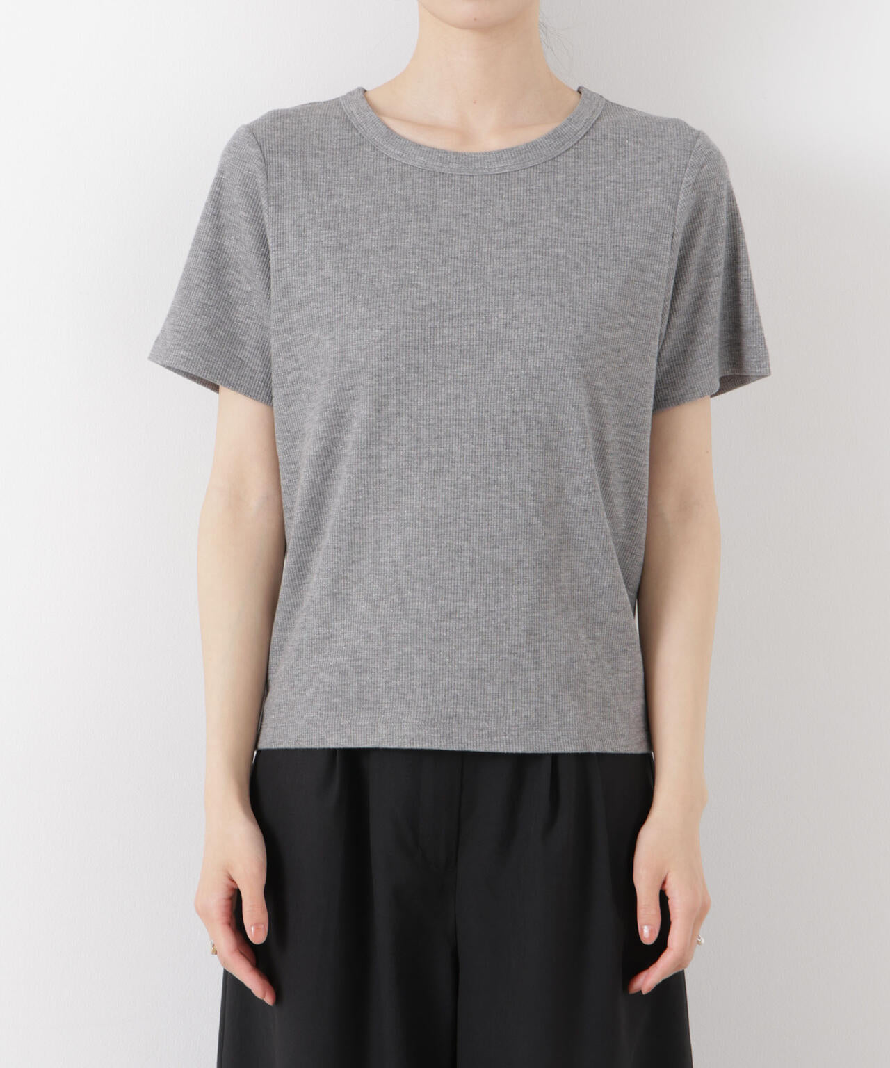 ラメリブカットクルーネックTシャツ 6736124316