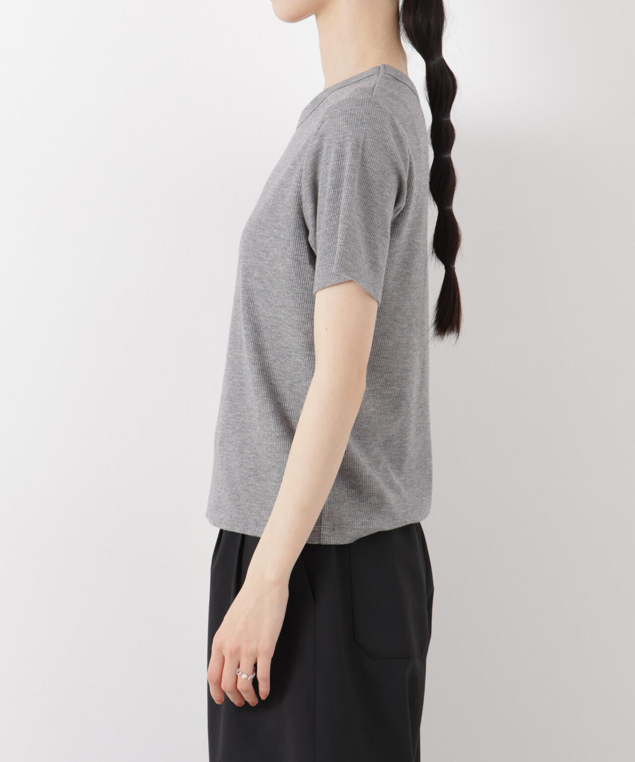 ラメリブカットクルーネックTシャツ 6736124316