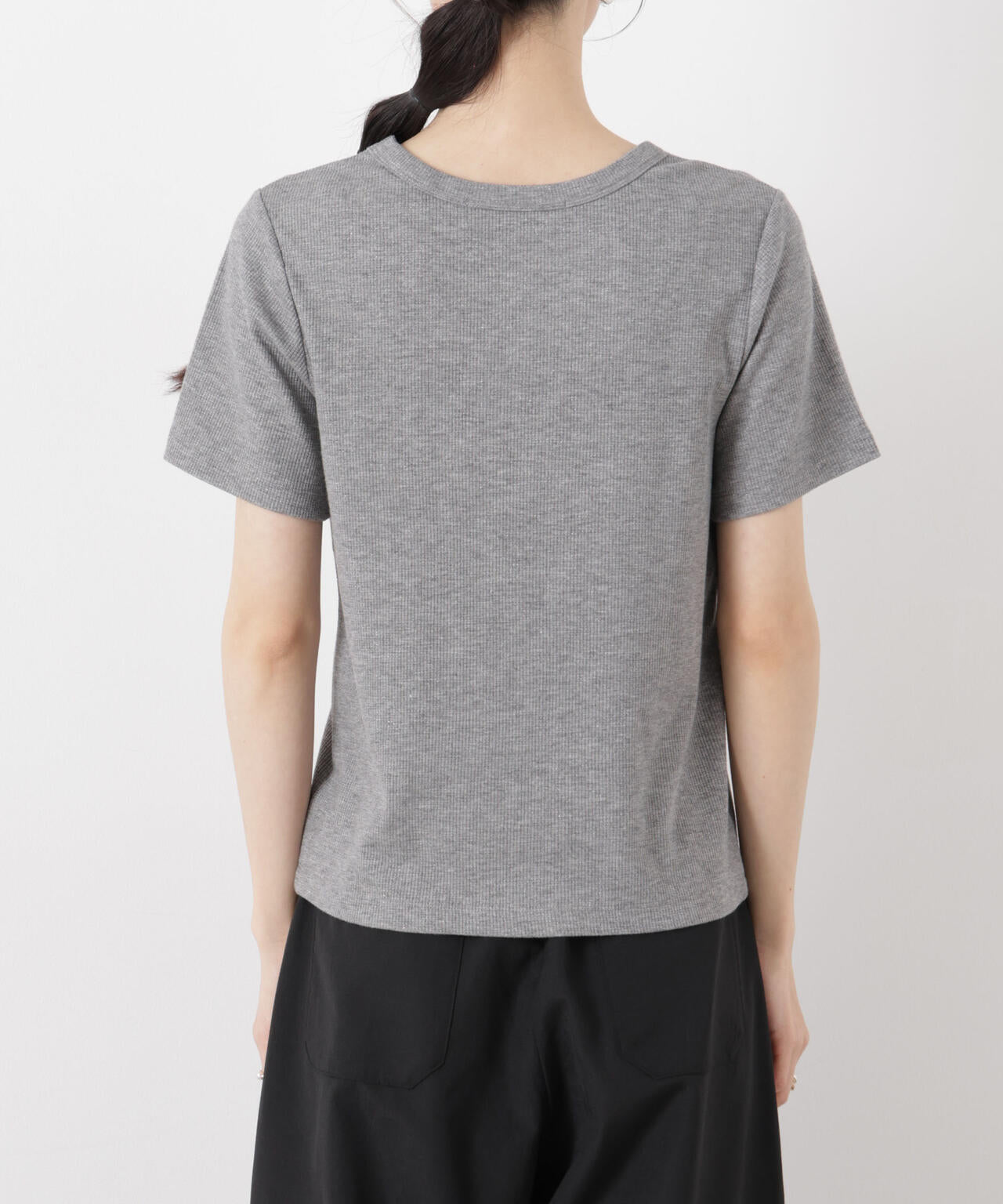 ラメリブカットクルーネックTシャツ 6736124316