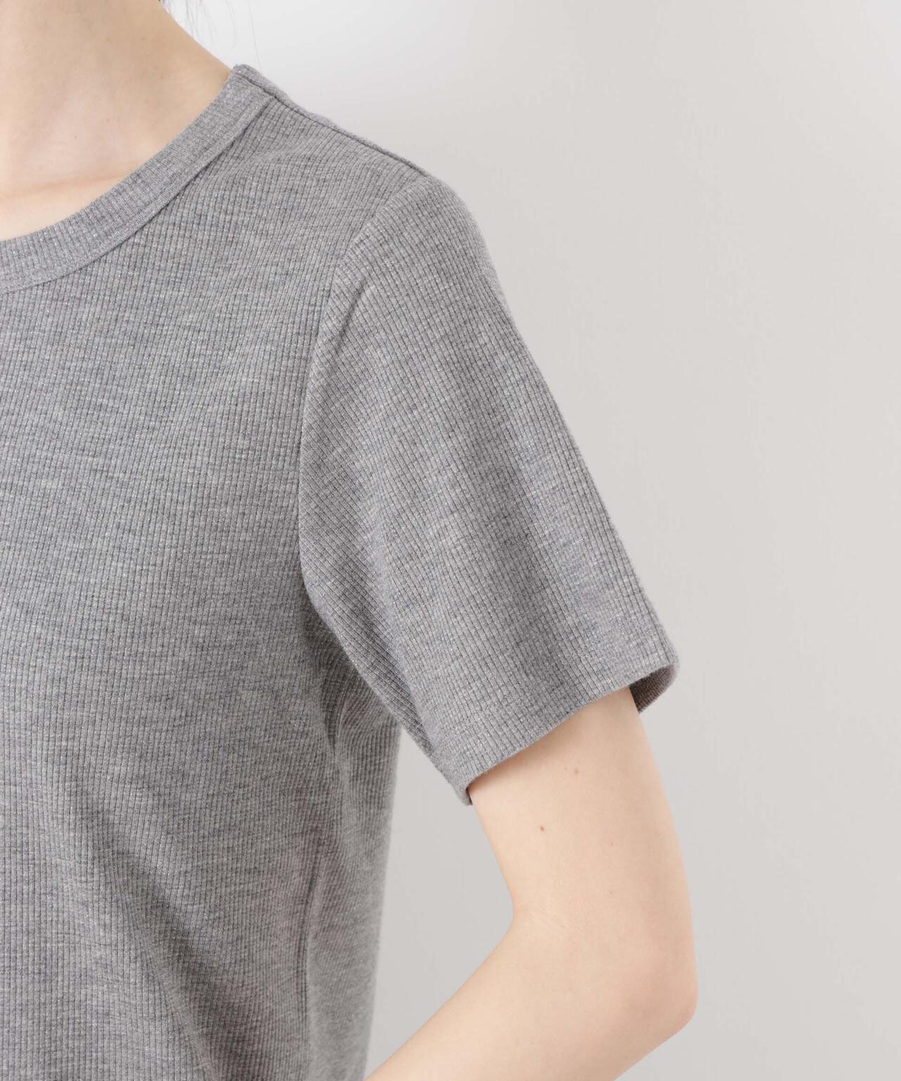 ラメリブカットクルーネックTシャツ 6736124316