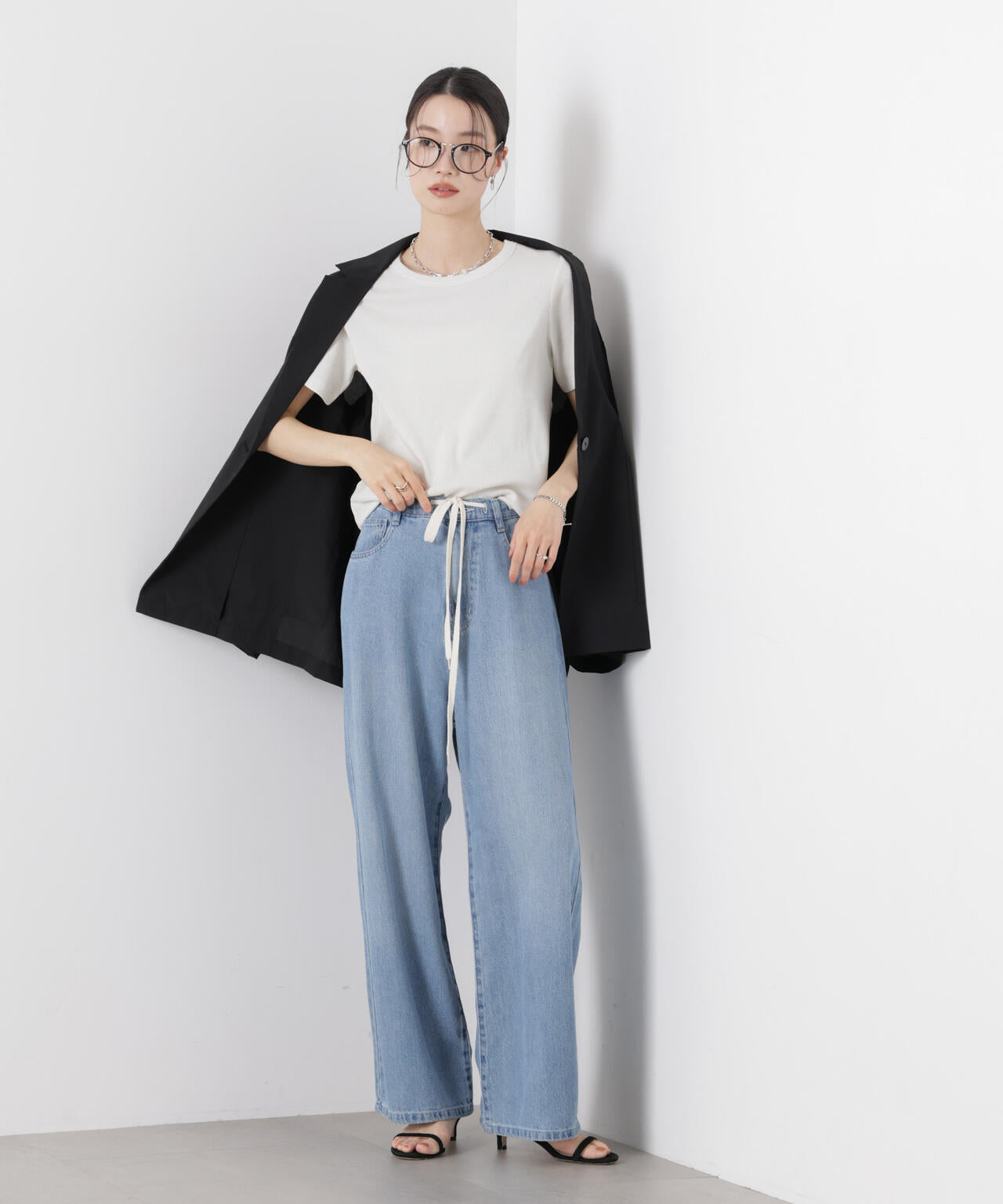 ラメリブカットクルーネックTシャツ 6736124316