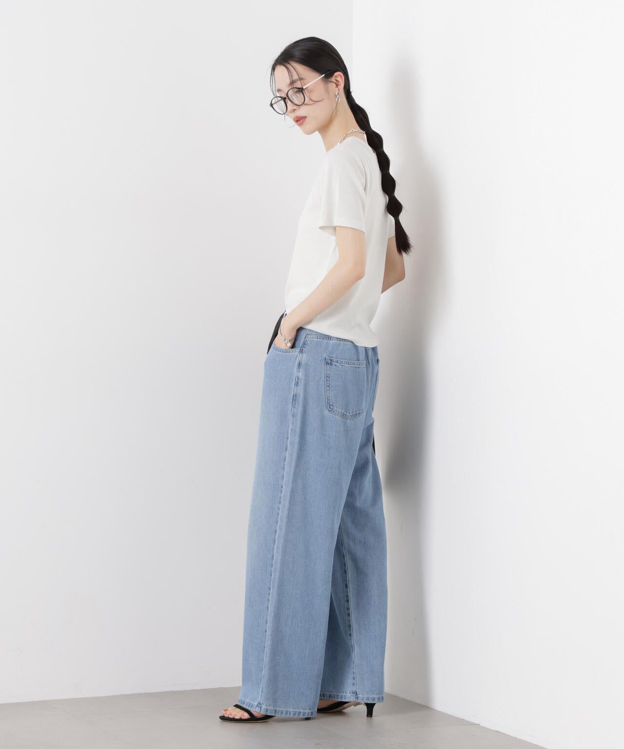 ラメリブカットクルーネックTシャツ 6736124316