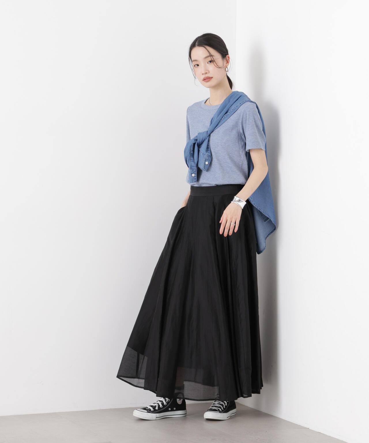 ラメリブカットクルーネックTシャツ 6736124316