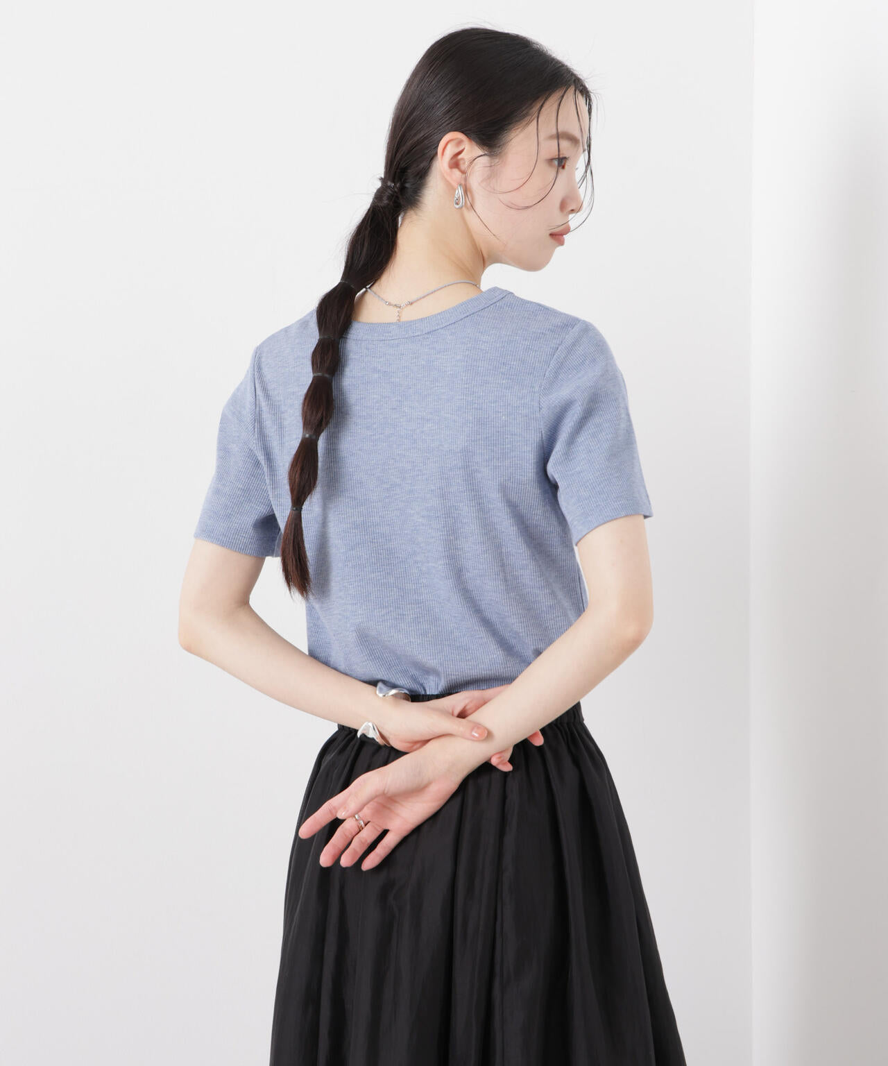 ラメリブカットクルーネックTシャツ 6736124316