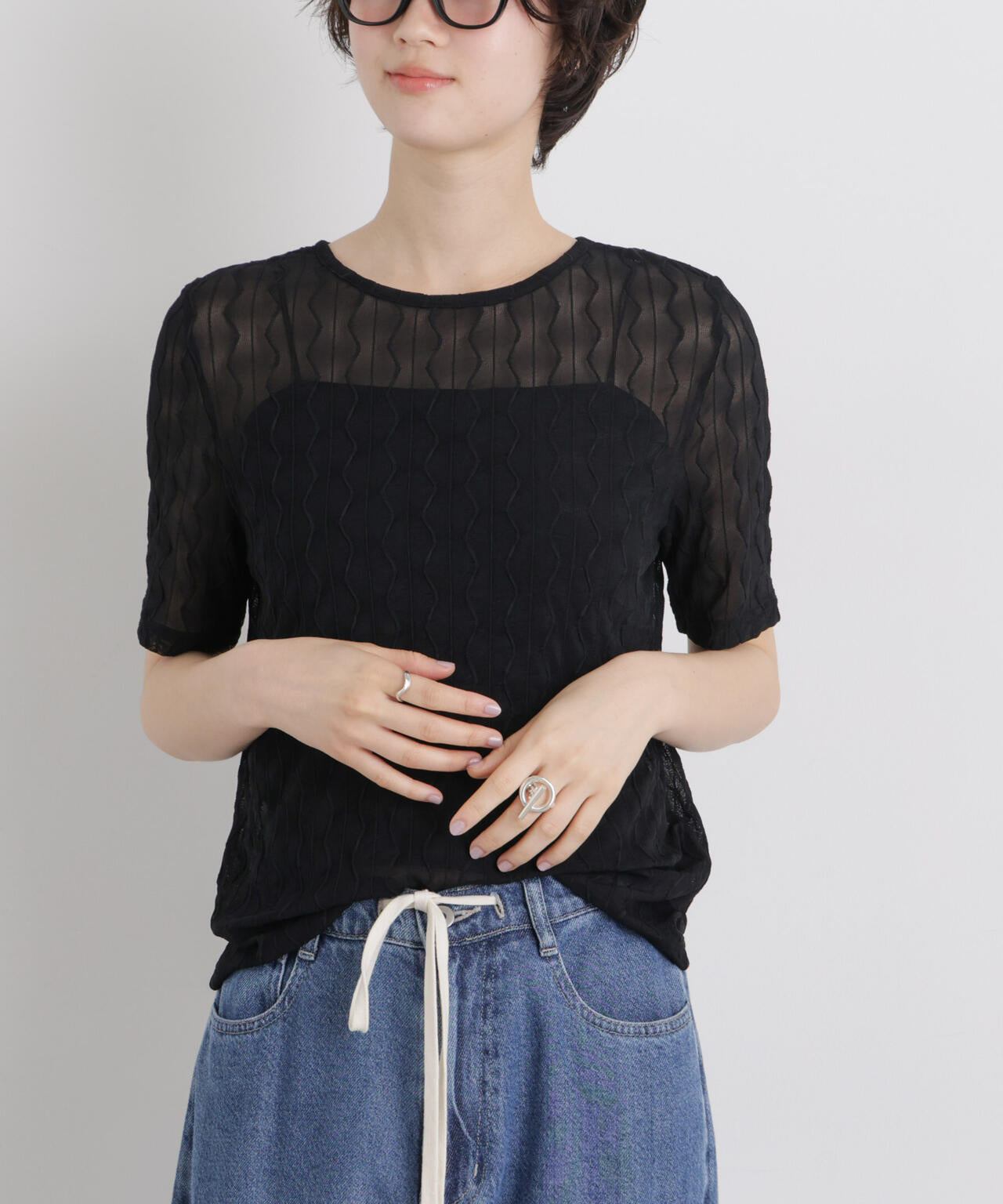 シアーカットクルーネックトップス 6736124324
