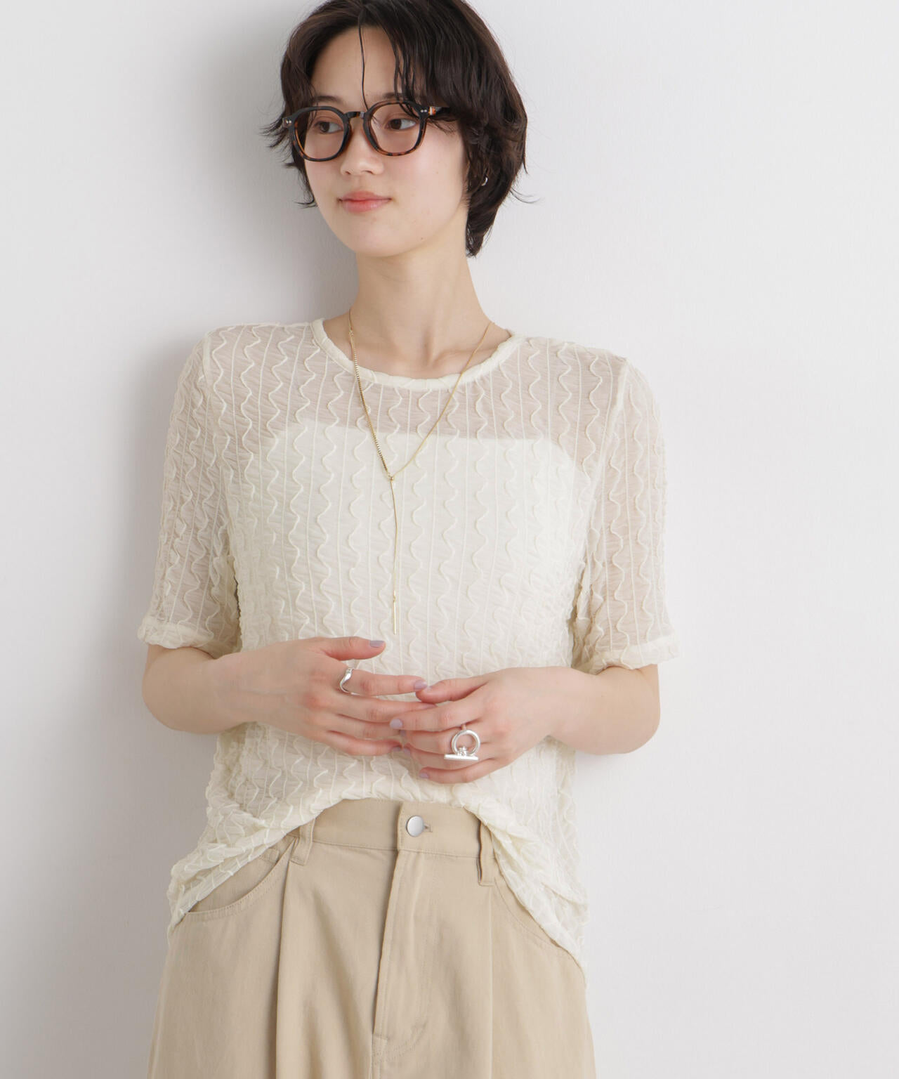 シアーカットクルーネックトップス 6736124324