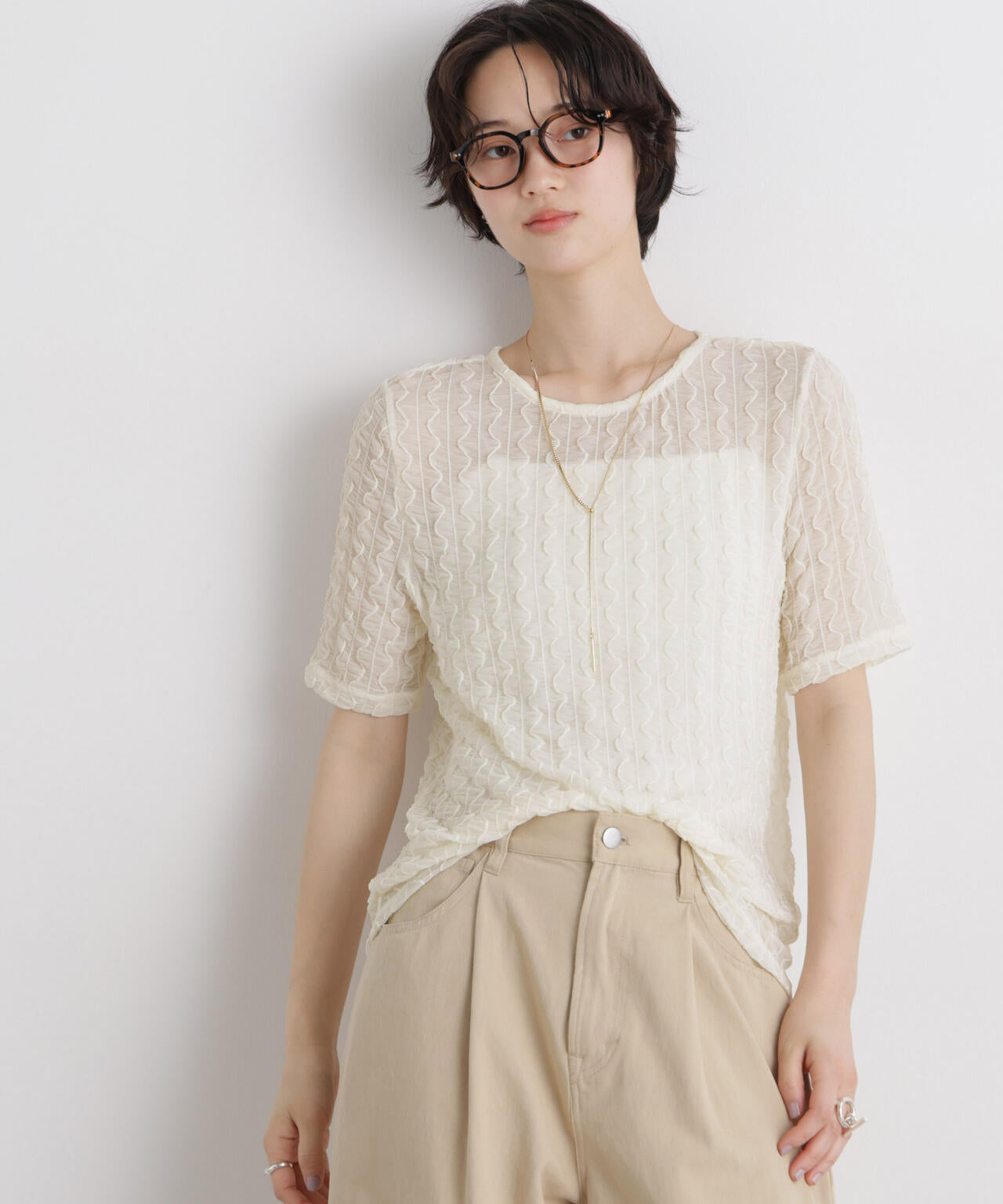 シアーカットクルーネックトップス 6736124324