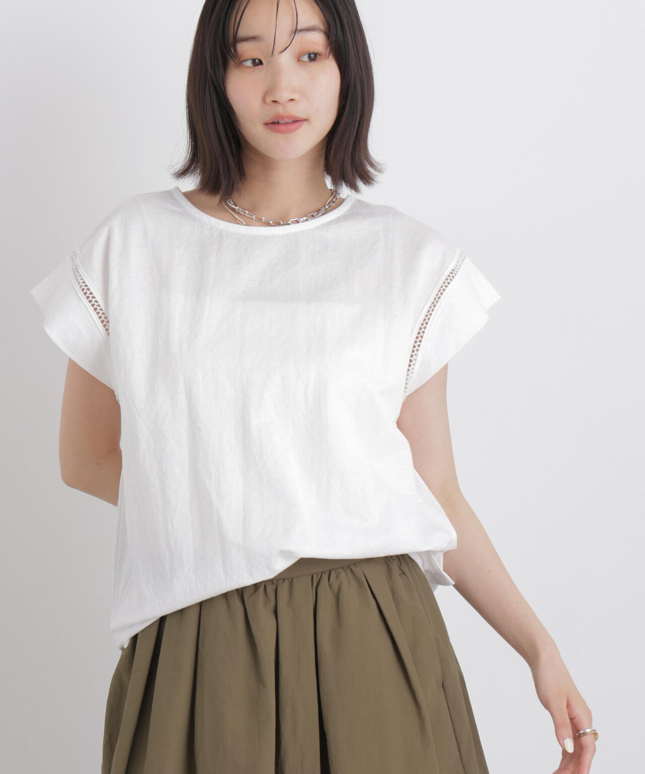 ハシゴレースフレンチスリーブカットトップス 6736124333