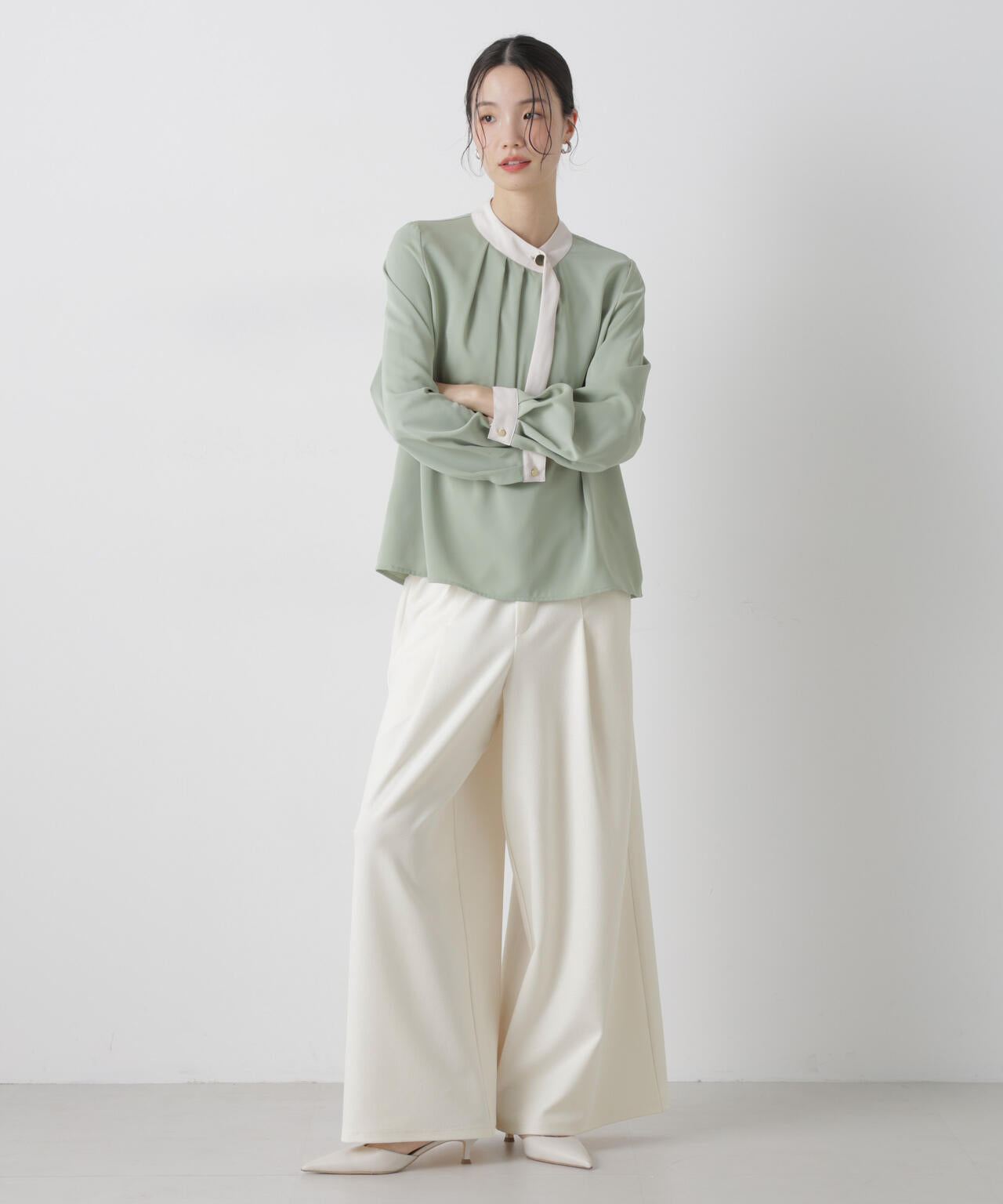 タックワイドカットジョーゼットパンツ 6736127301