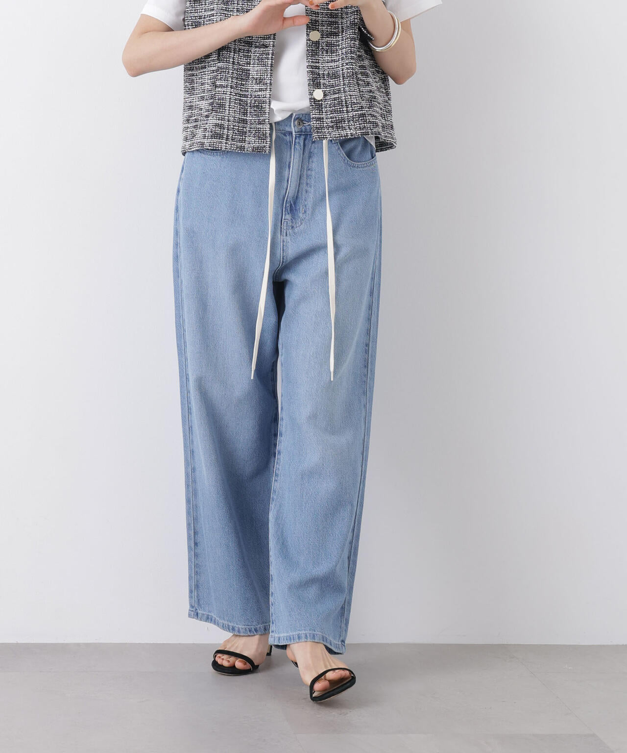 ウエストドロストワイドデニムパンツ 6736127306