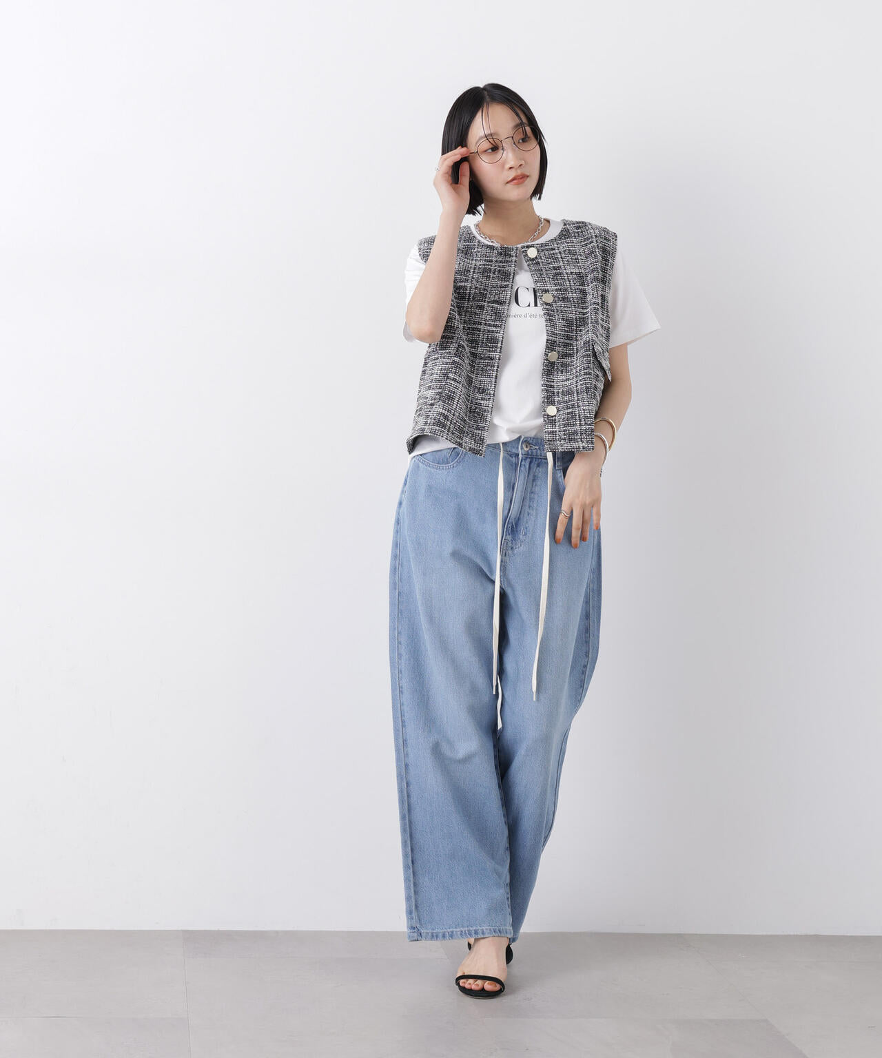 ウエストドロストワイドデニムパンツ 6736127306