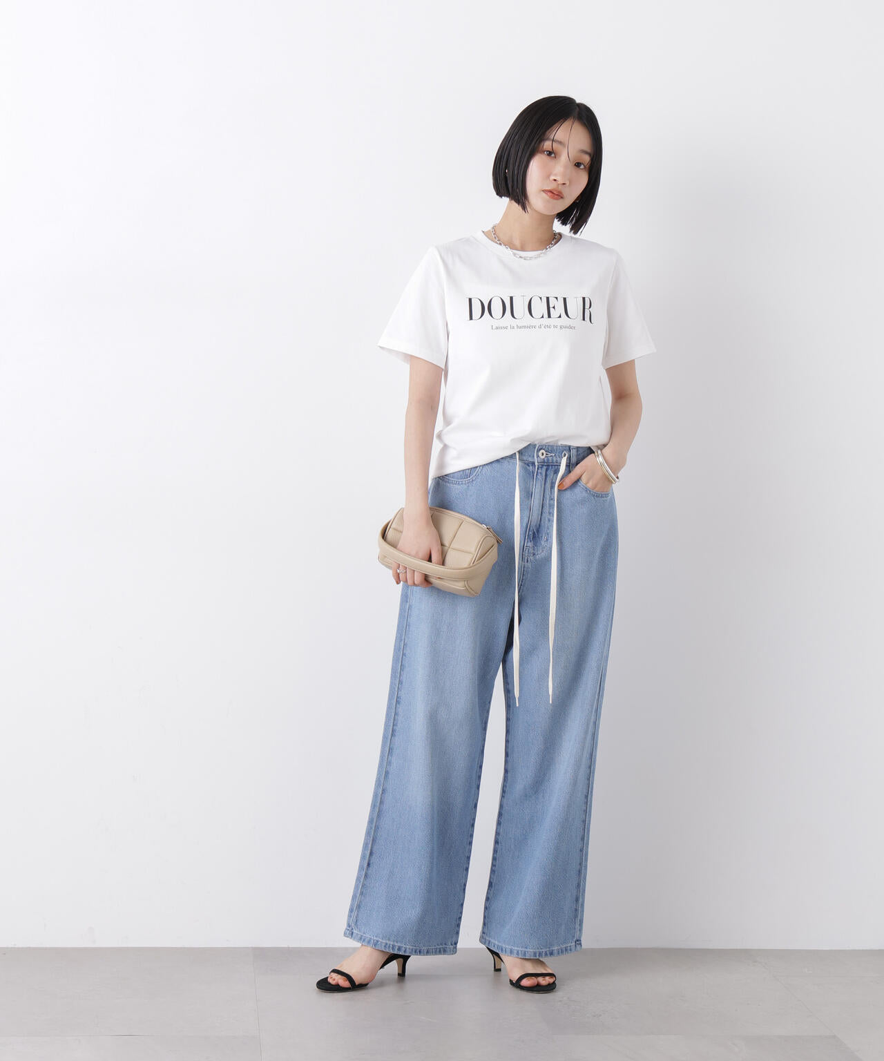 ウエストドロストワイドデニムパンツ 6736127306