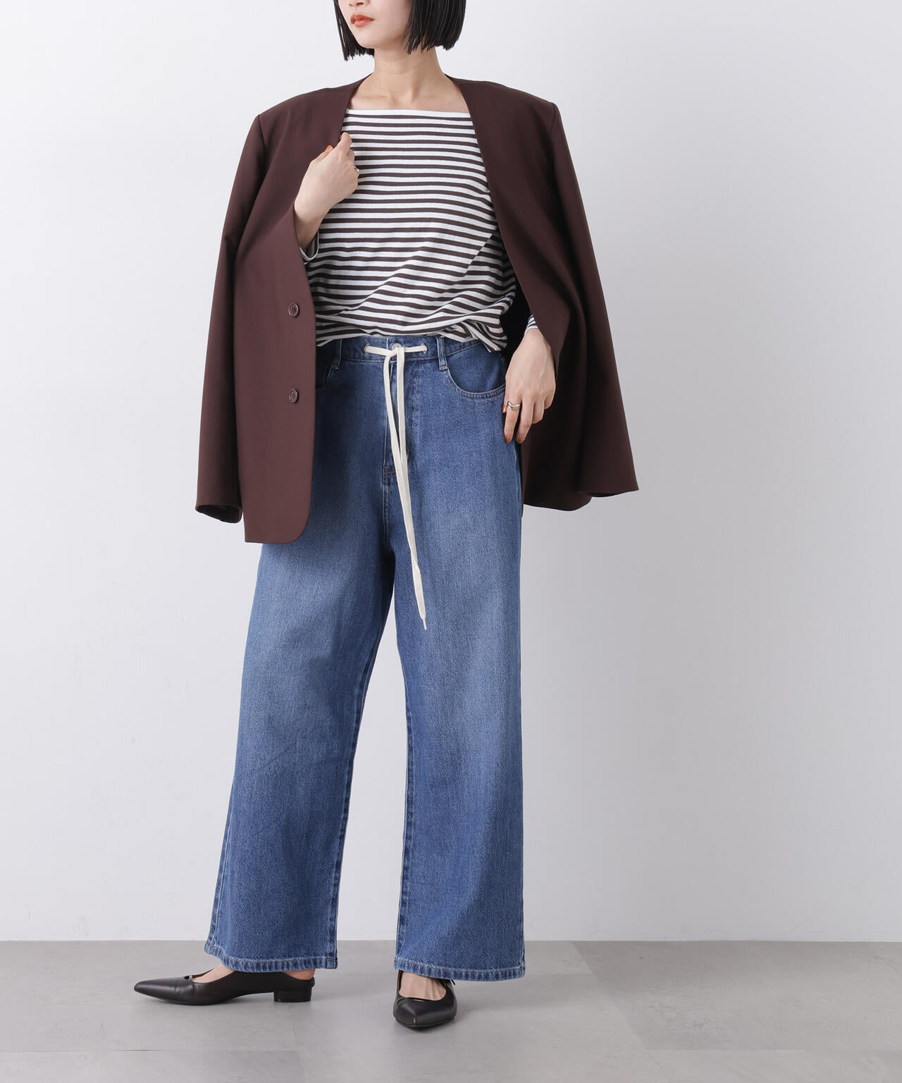 ウエストドロストワイドデニムパンツ