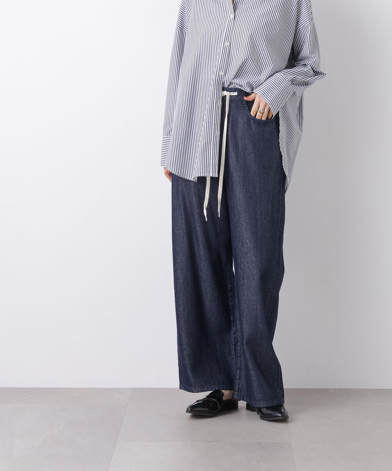 ウエストドロストワイドデニムパンツ