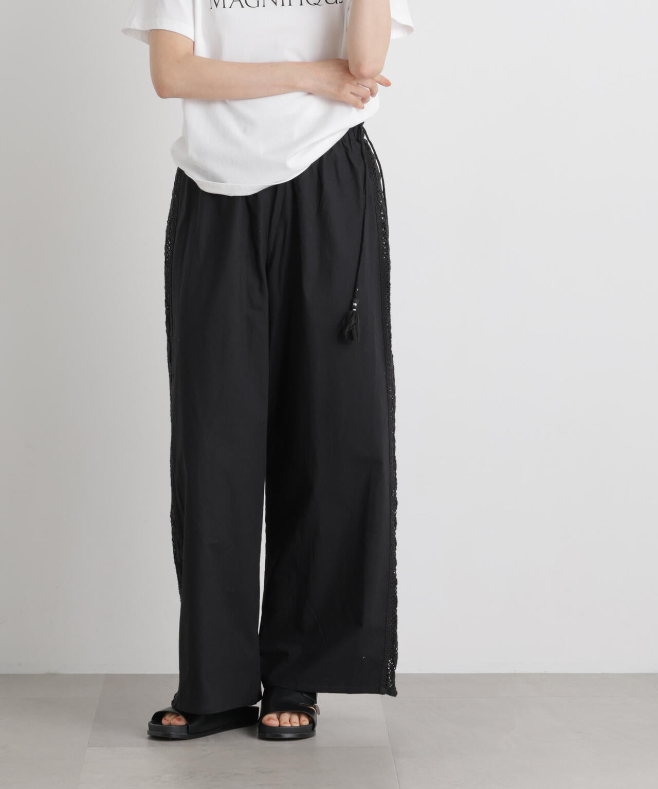 made in INDIA サイドレースワイドパンツ 6736127309