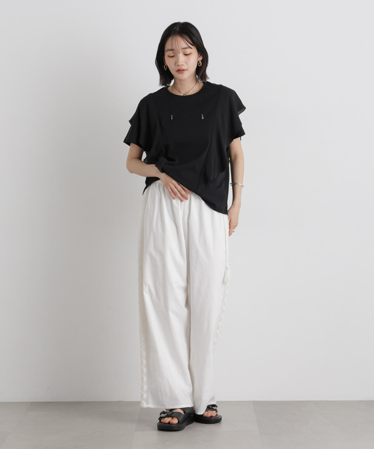 made in INDIA サイドレースワイドパンツ 6736127309