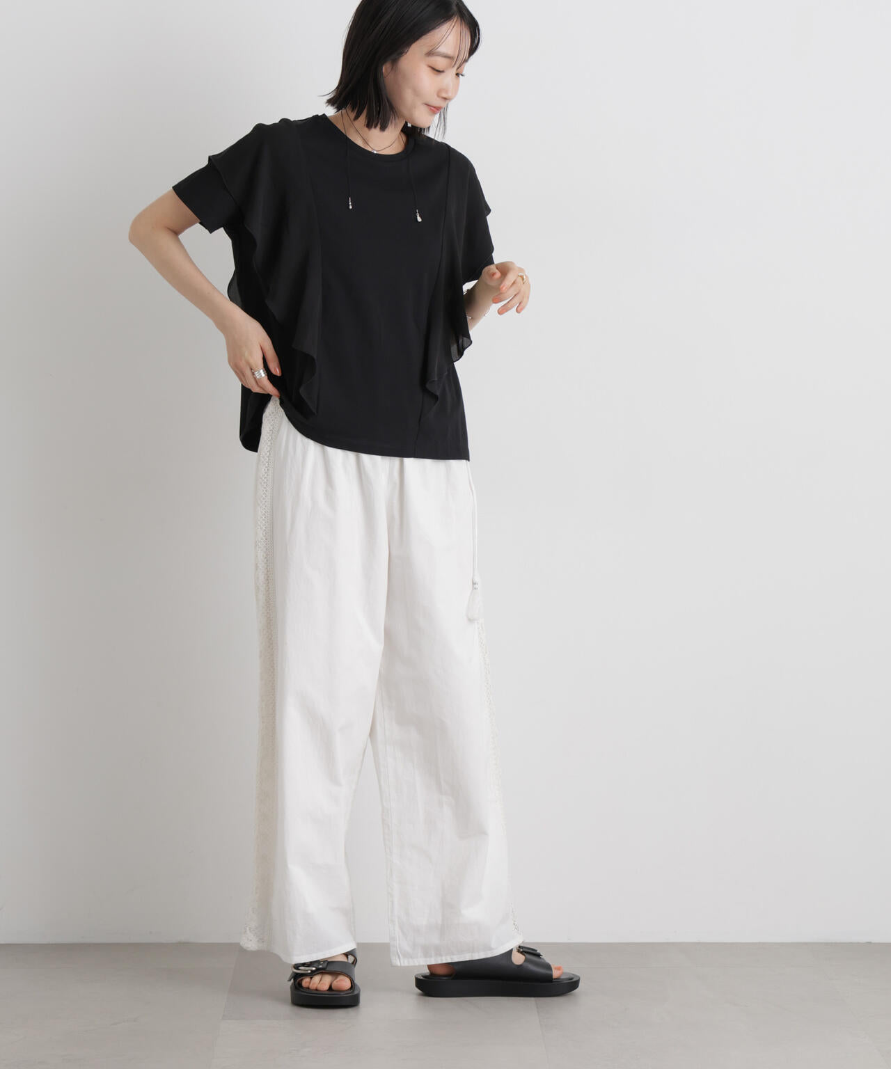 made in INDIA サイドレースワイドパンツ 6736127309