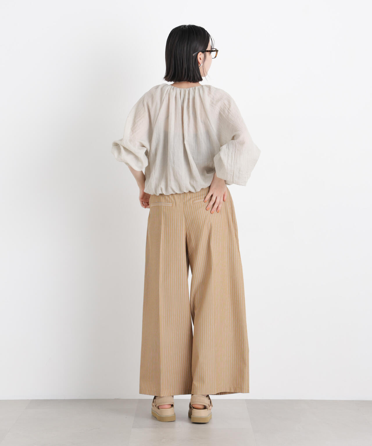 ドビーストライプベルト付タックワイドパンツ(セットアップ可) 6736127314