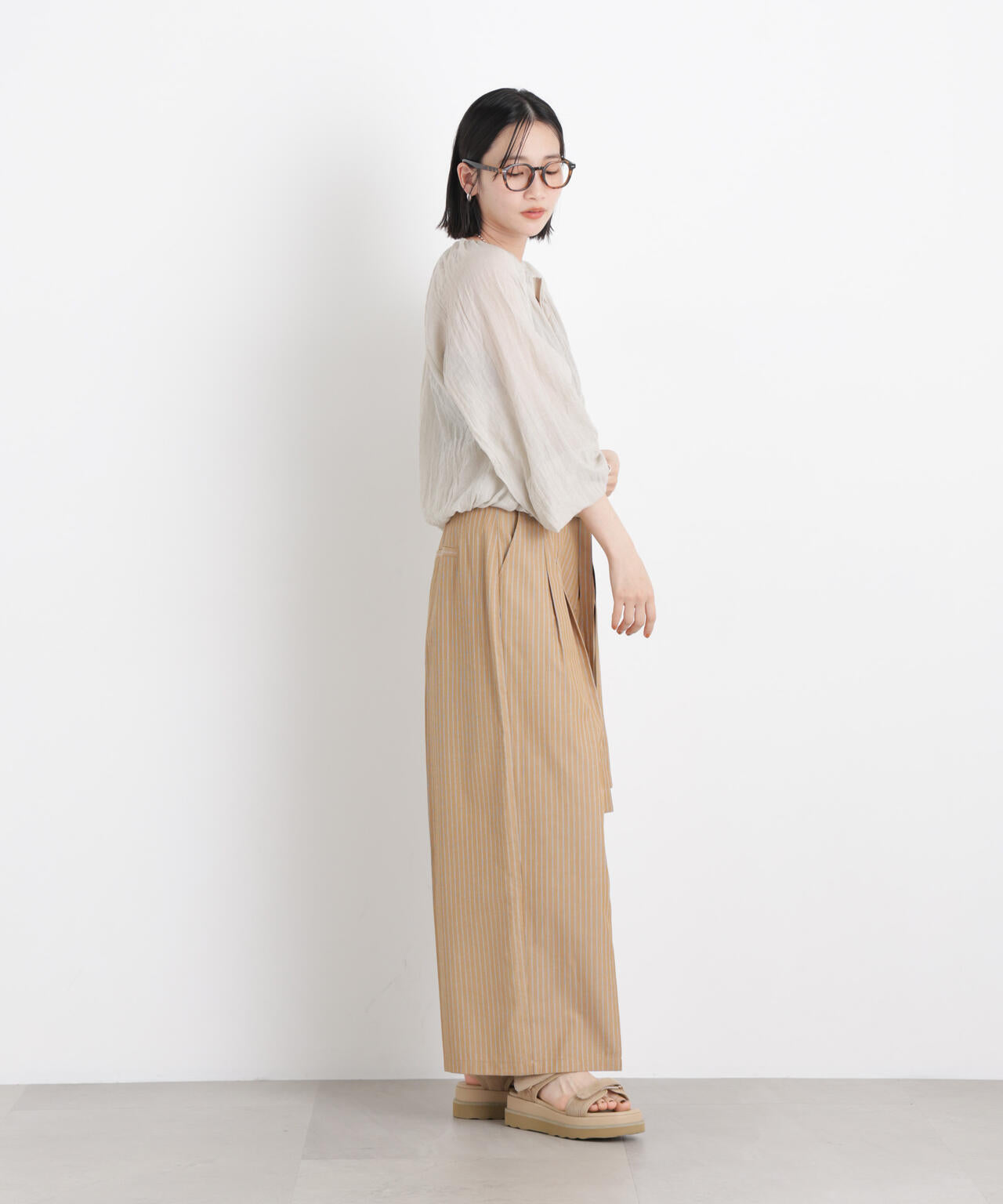 ドビーストライプベルト付タックワイドパンツ(セットアップ可) 6736127314