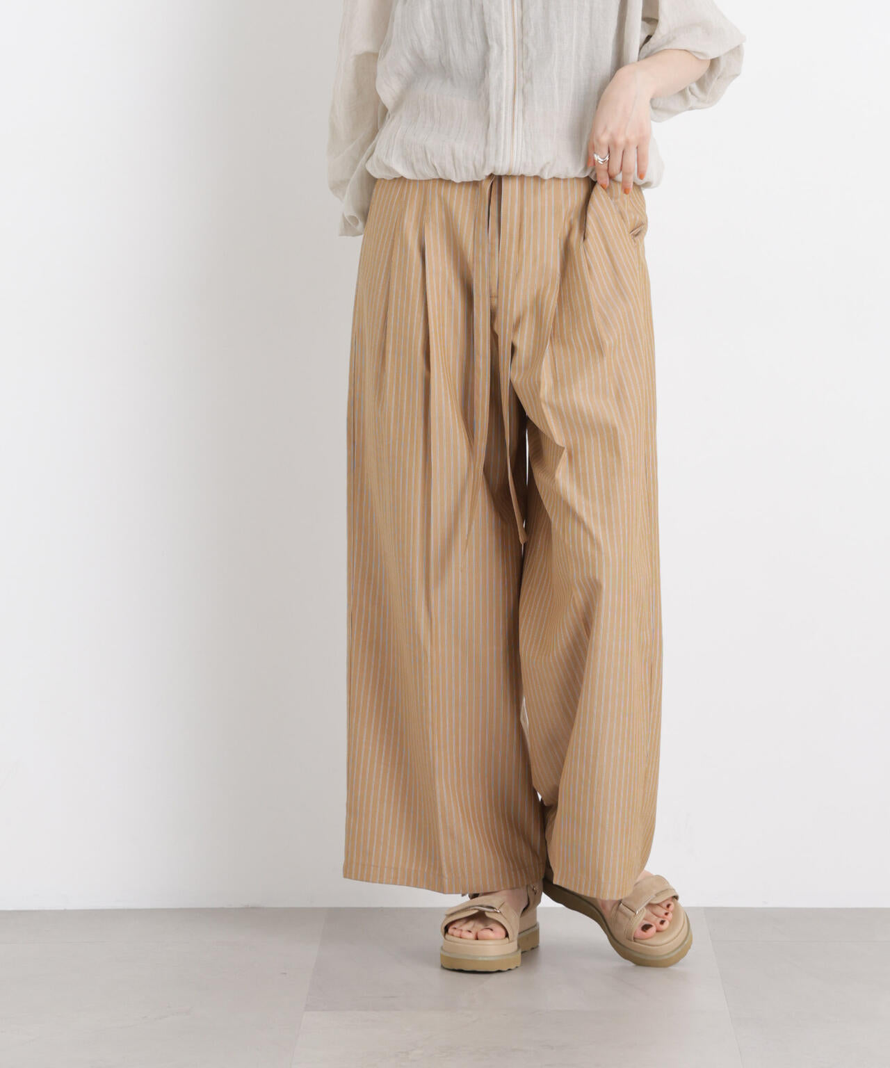 ドビーストライプベルト付タックワイドパンツ(セットアップ可) 6736127314