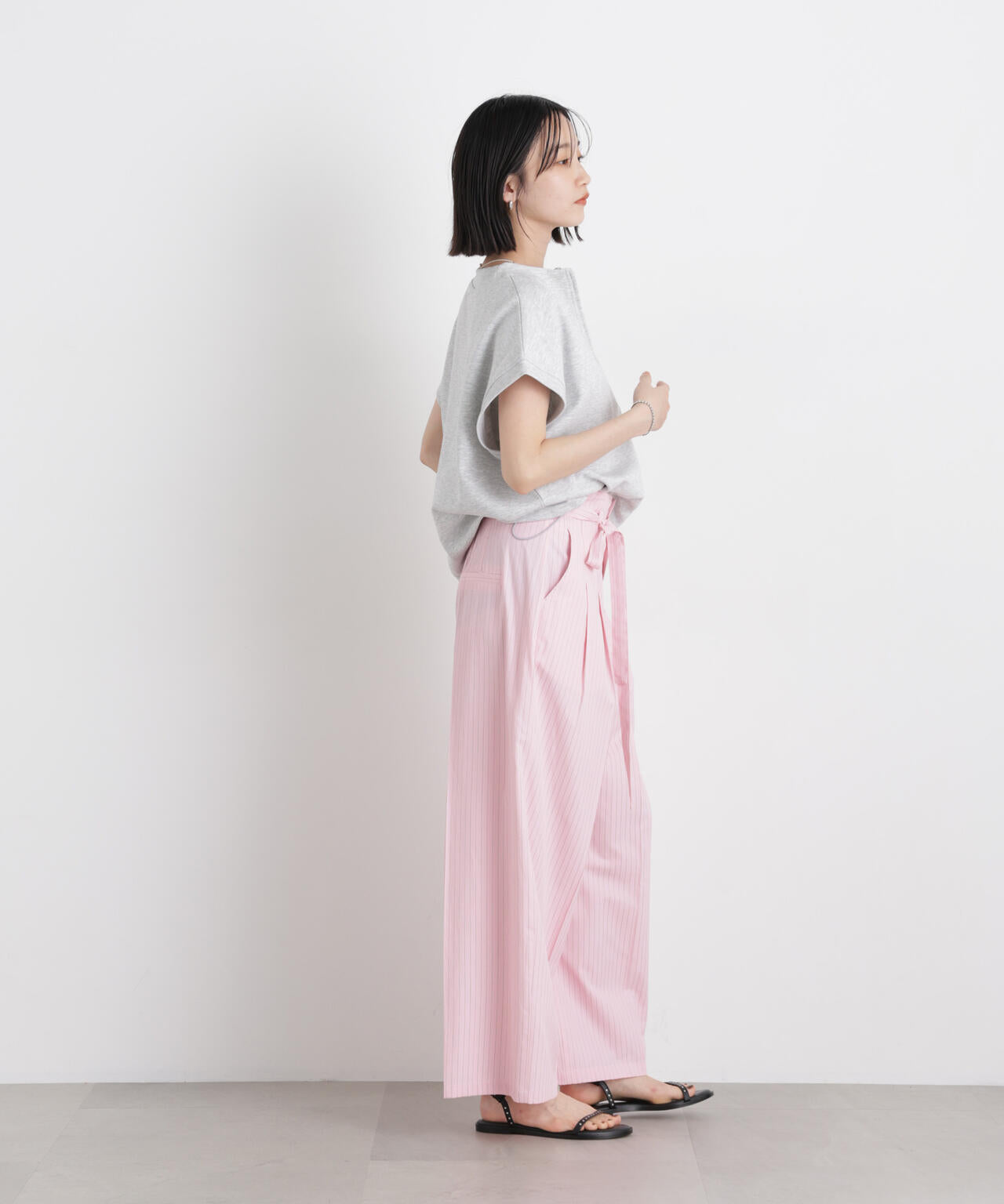 ドビーストライプベルト付タックワイドパンツ(セットアップ可) 6736127314