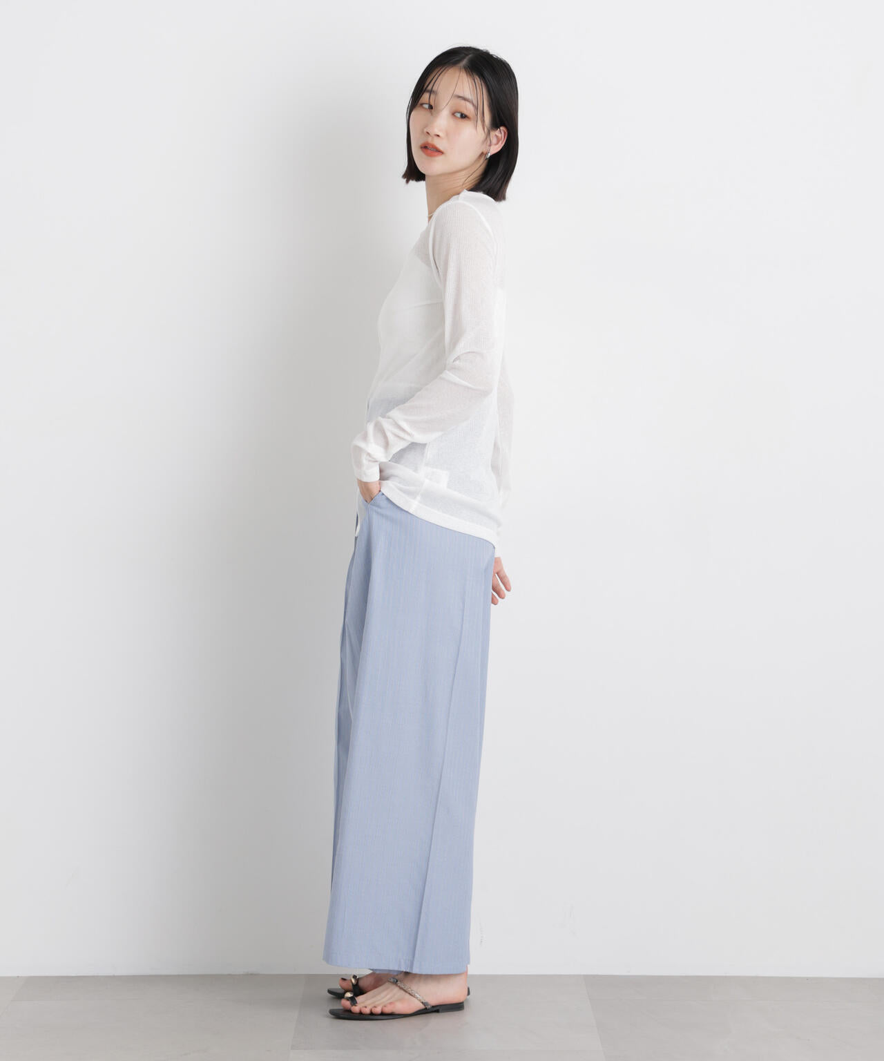 ドビーストライプベルト付タックワイドパンツ(セットアップ可) 6736127314