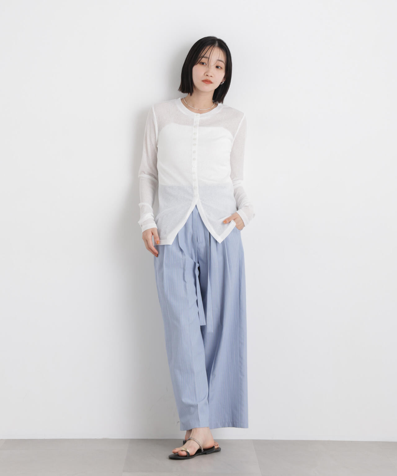 ドビーストライプベルト付タックワイドパンツ(セットアップ可) 6736127314