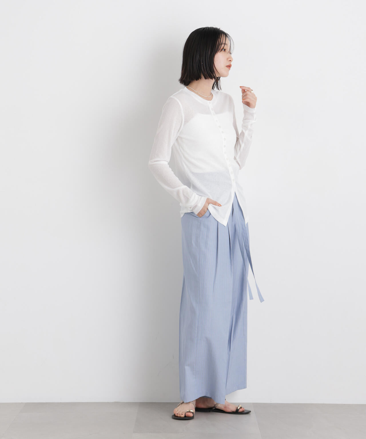 ドビーストライプベルト付タックワイドパンツ(セットアップ可) 6736127314