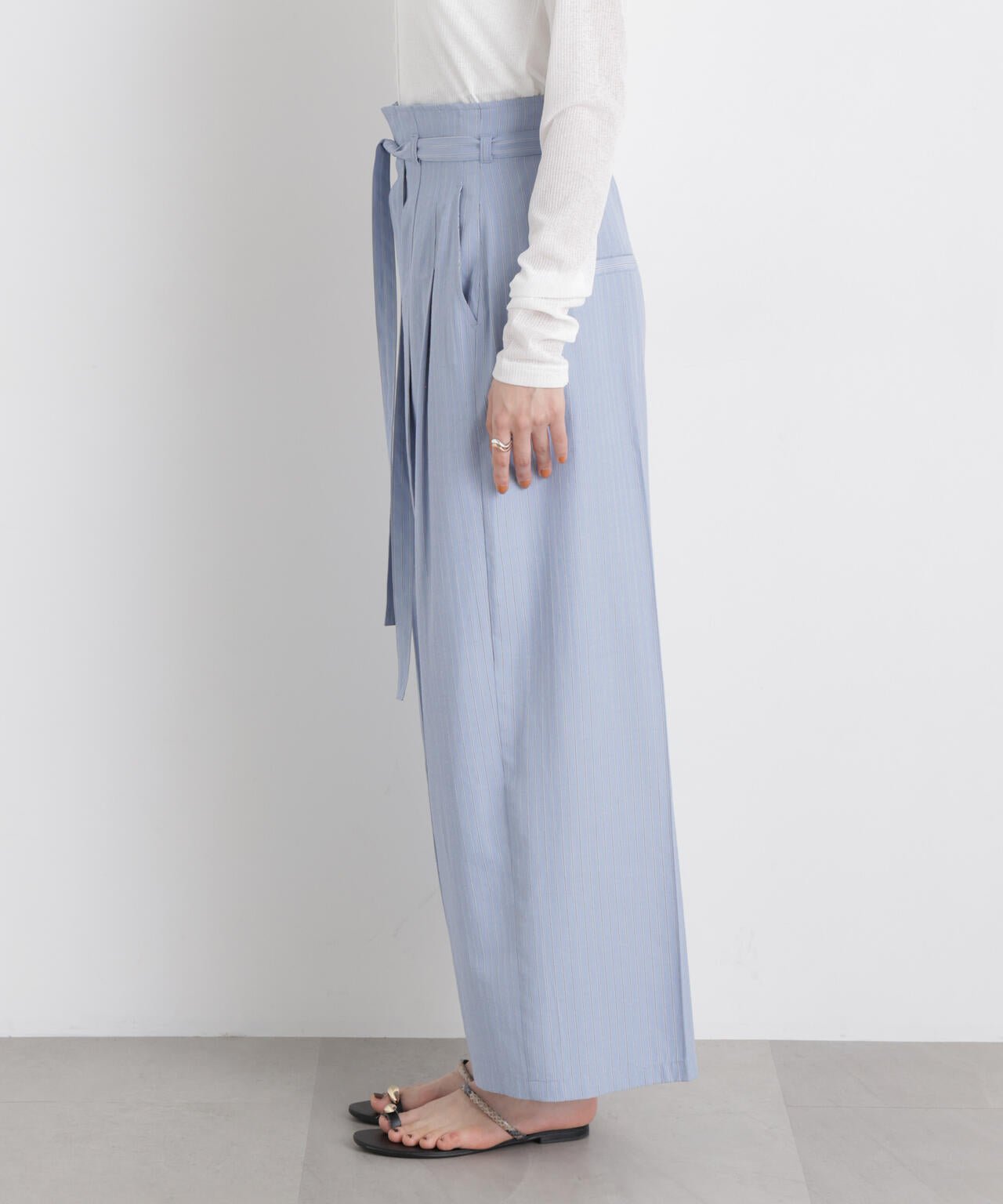 ドビーストライプベルト付タックワイドパンツ(セットアップ可) 6736127314