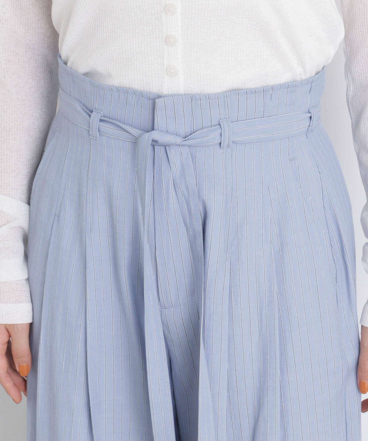 ドビーストライプベルト付タックワイドパンツ(セットアップ可) 6736127314