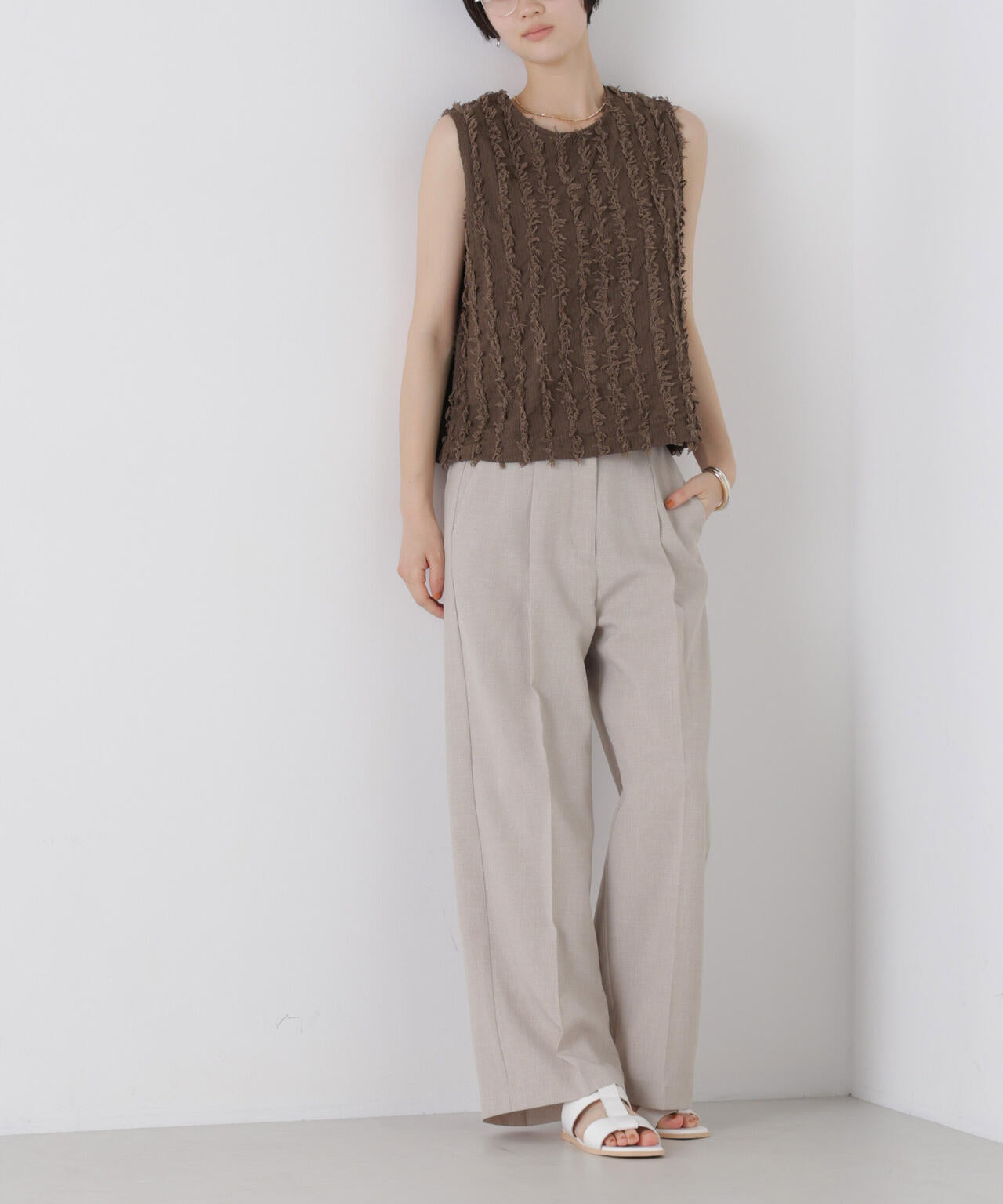 リネンライクワンタックセンタープレスパンツ(セットアップ可) 6736127327