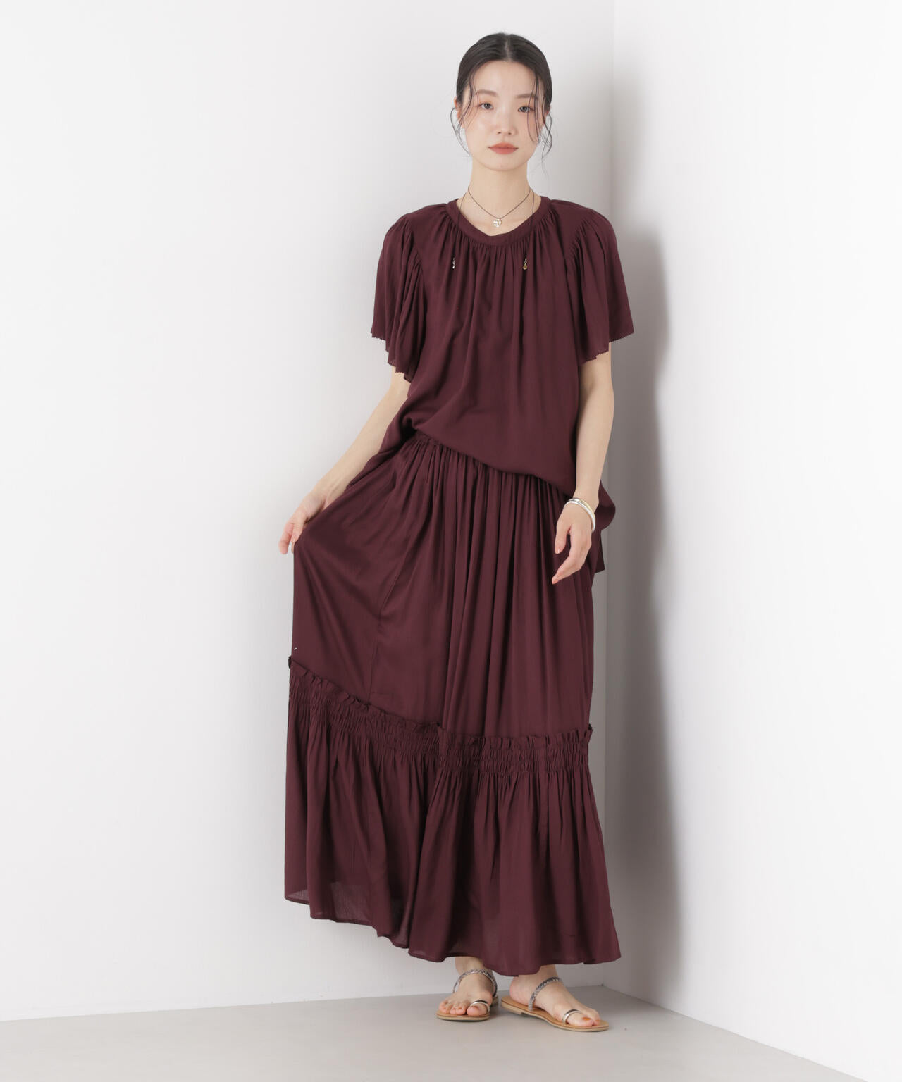 made in INDIA 切り替えギャザースカート(セットアップ可) 6736130300