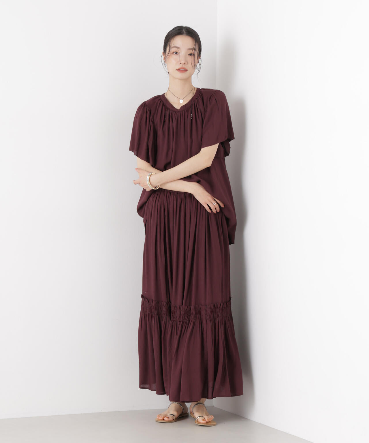 made in INDIA 切り替えギャザースカート(セットアップ可) 6736130300