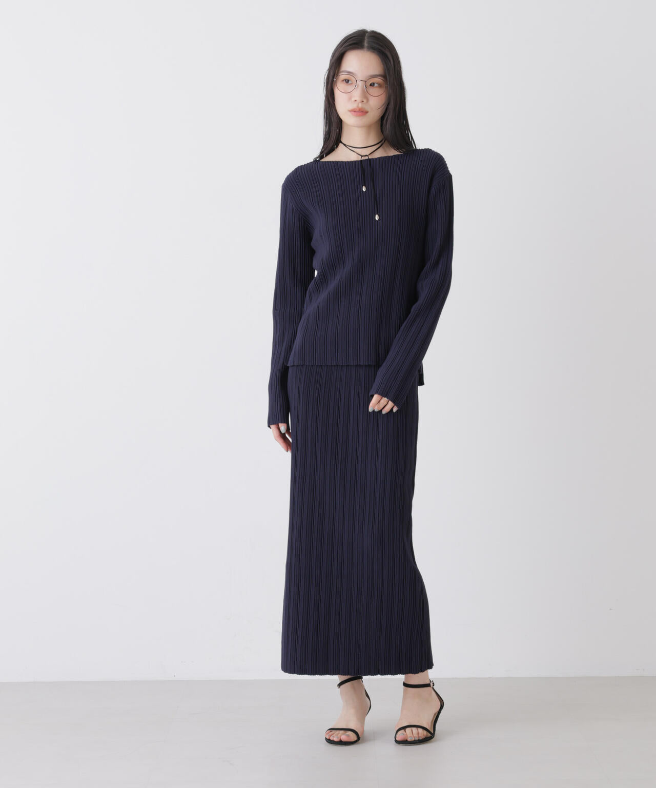 プリーツニットナロースカート(セットアップ可) 6736130301