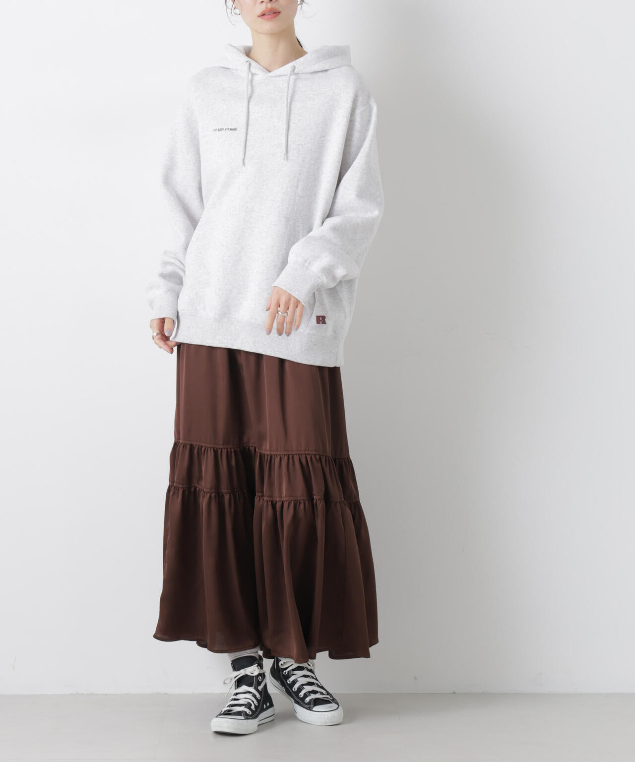 ティアード切り替えサテンギャザースカート