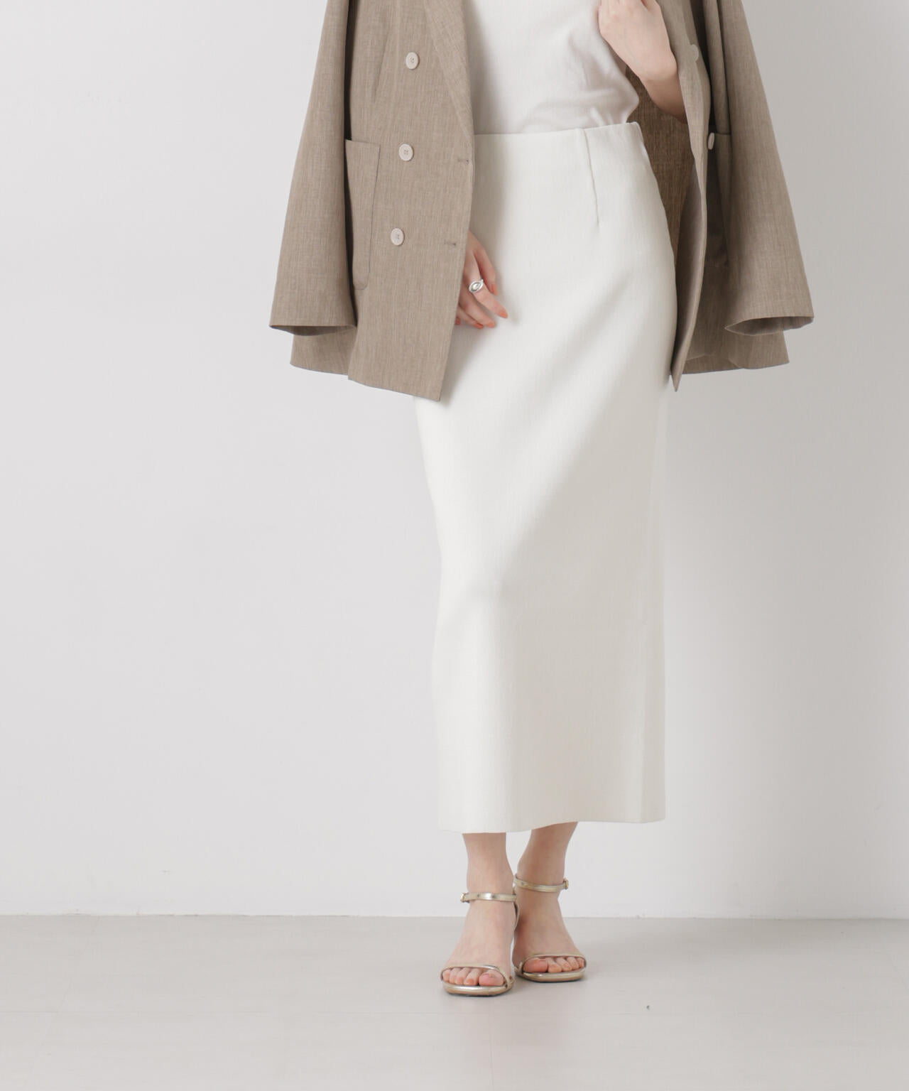 洗濯機洗可ストレートラインニットスカート(セットアップ可) 6736130304