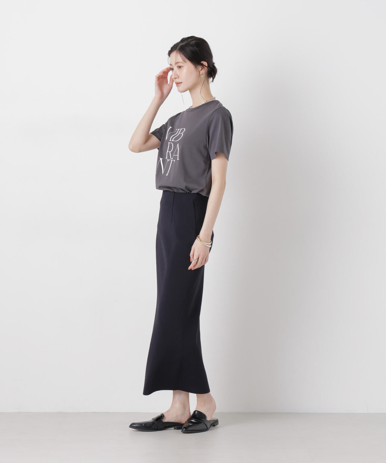 洗濯機洗可ストレートラインニットスカート(セットアップ可) 6736130304