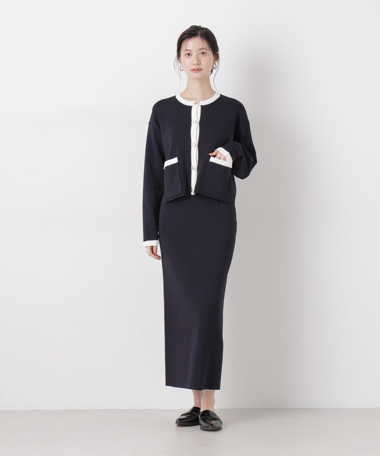 洗濯機洗可ストレートラインニットスカート(セットアップ可) 6736130304