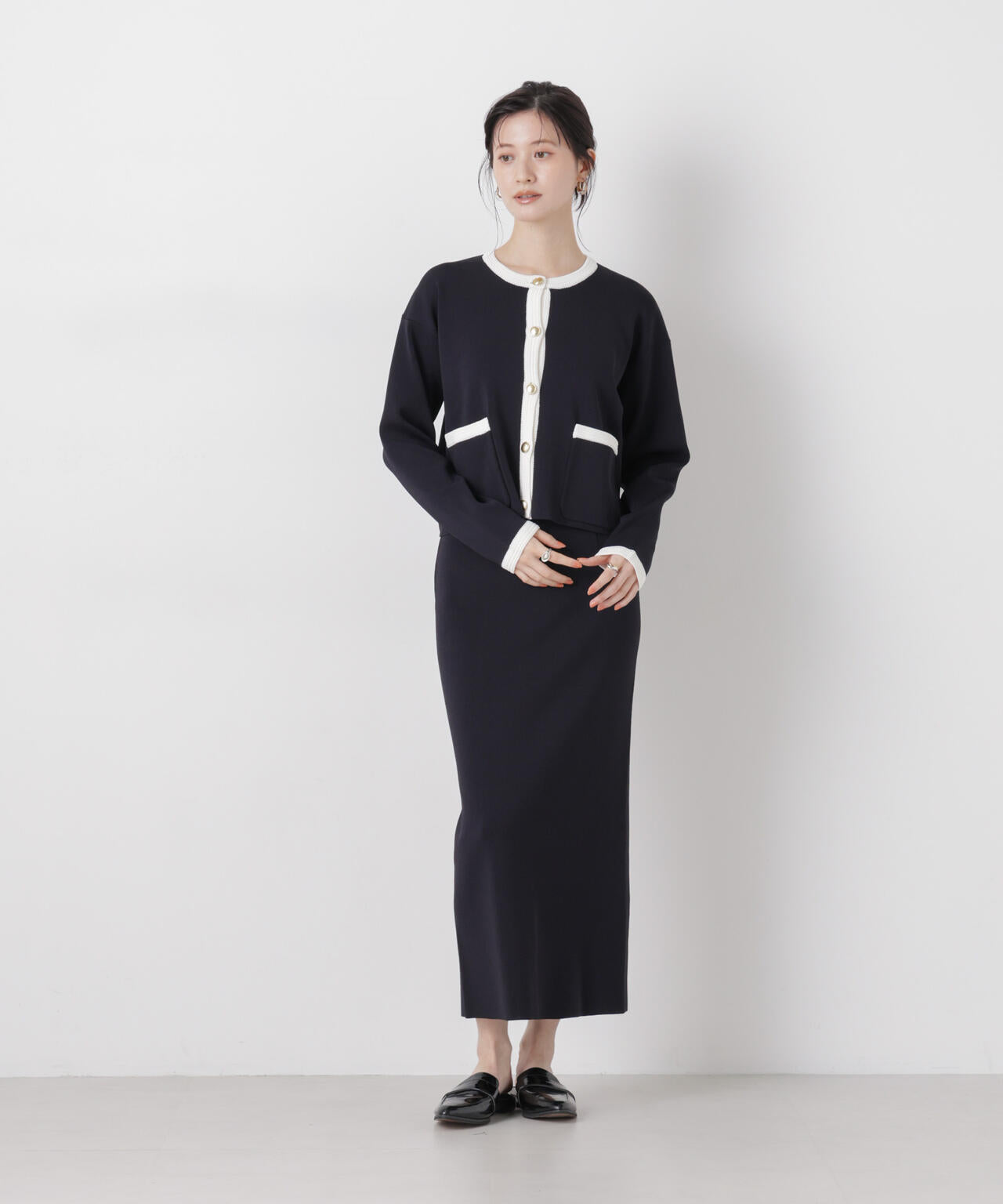 洗濯機洗可ストレートラインニットスカート(セットアップ可) 6736130304