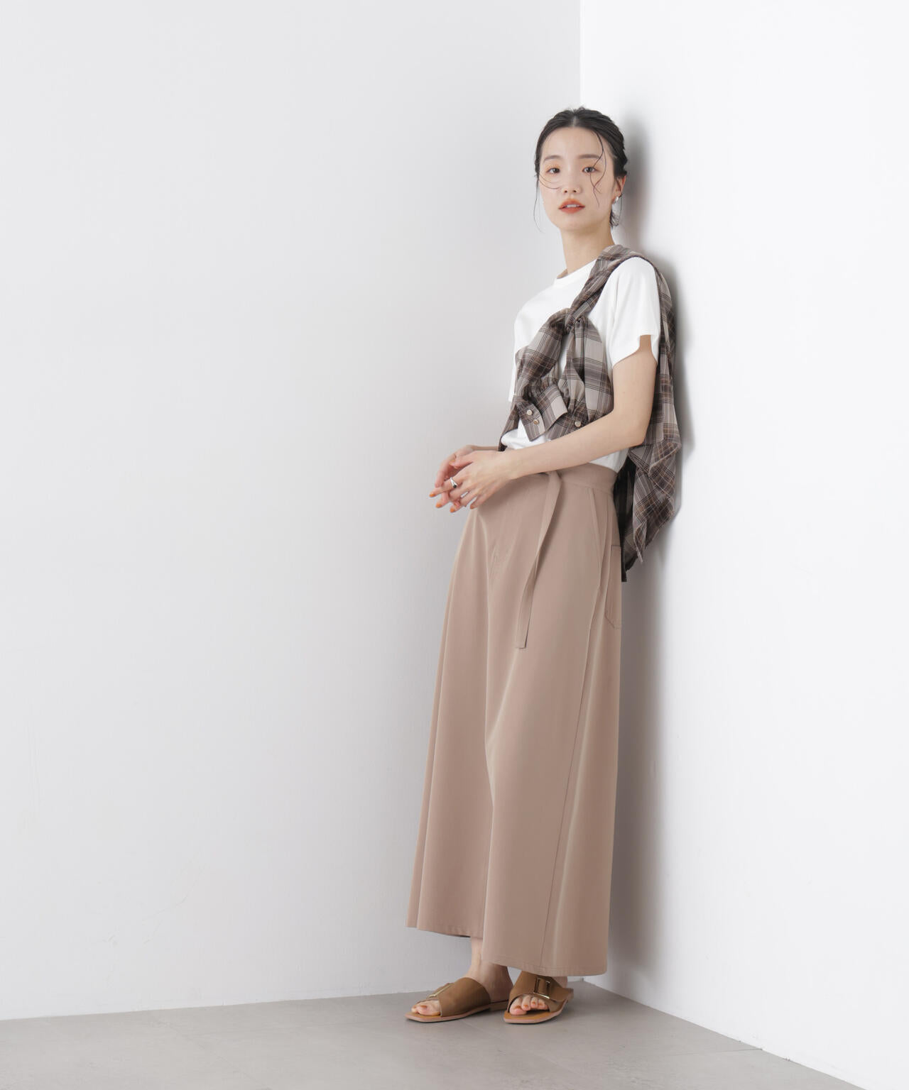 多機能2wayストレッチ ベルテッドセミフレアマキシスカート(セットアップ可) 6736130305