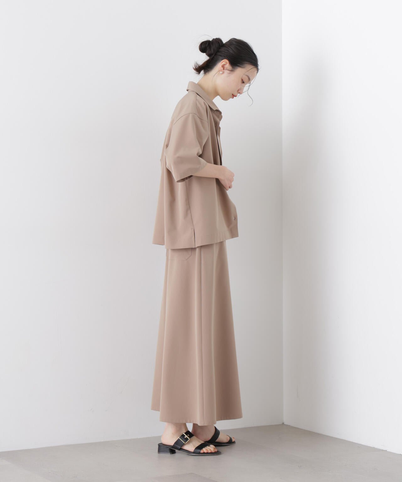 多機能2wayストレッチ ベルテッドセミフレアマキシスカート(セットアップ可) 6736130305