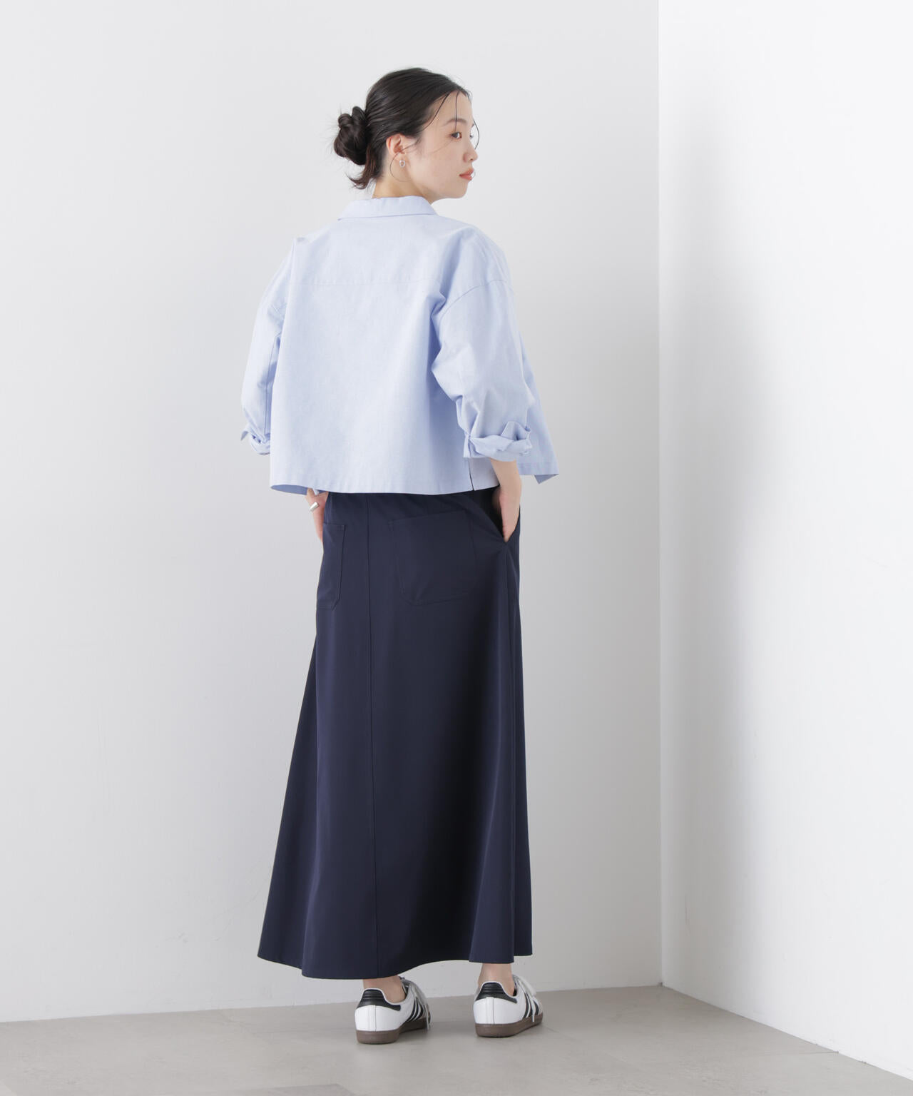 多機能2wayストレッチ ベルテッドセミフレアマキシスカート(セットアップ可) 6736130305