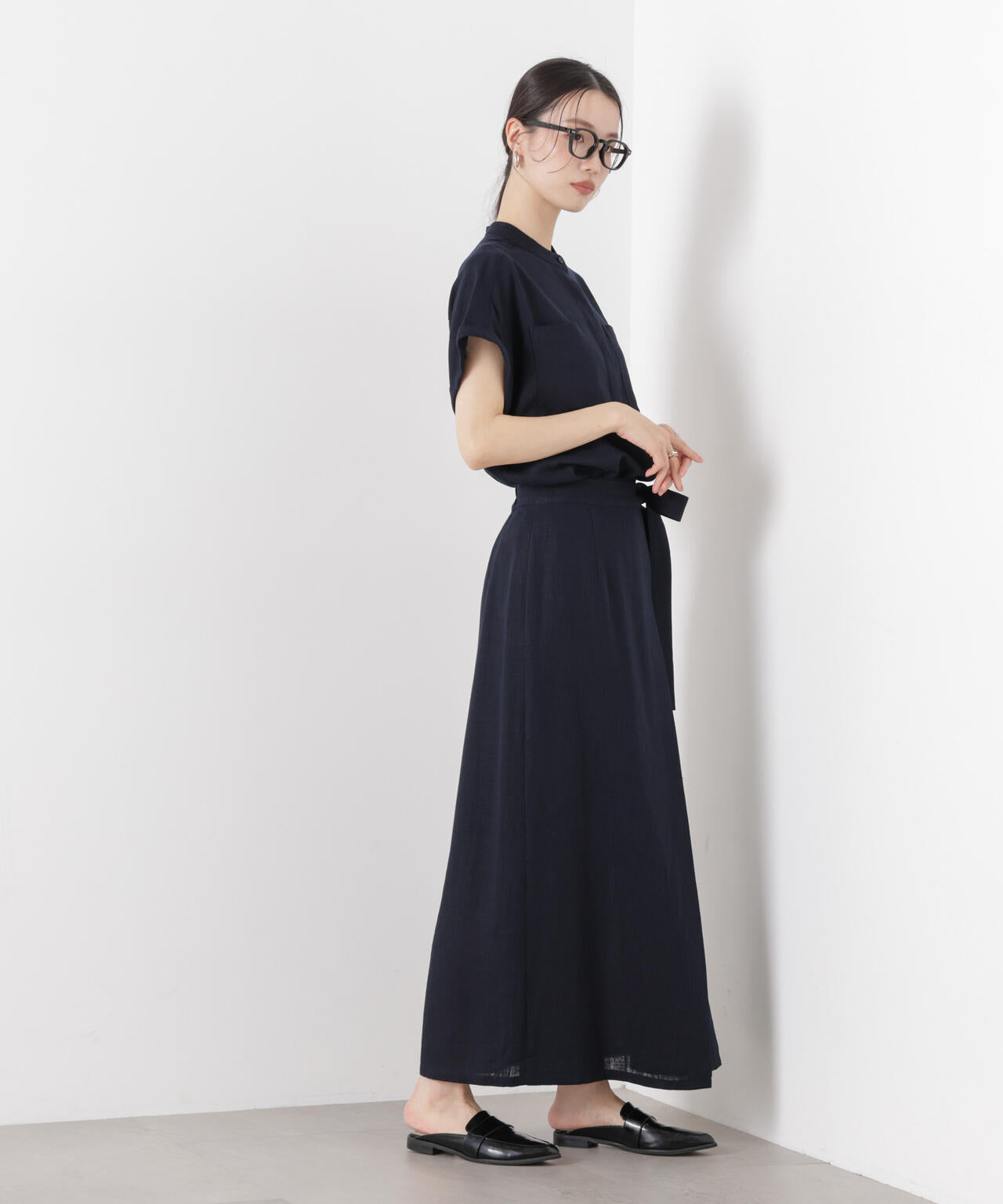 多機能リネン混ラップ風サイドリボンスカート(セットアップ可) 6736130307