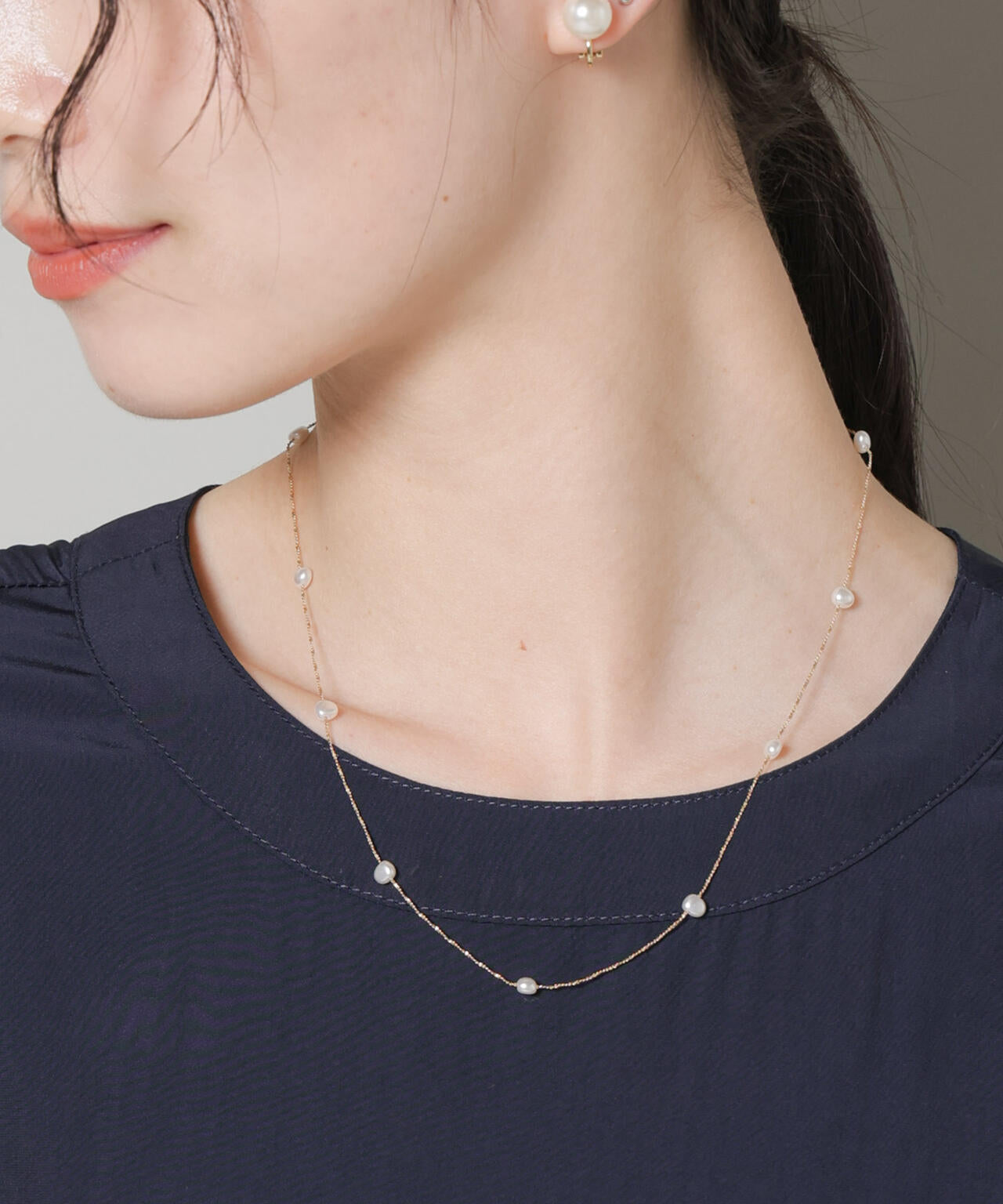 イミテーションパールチェーンコンビネックレス